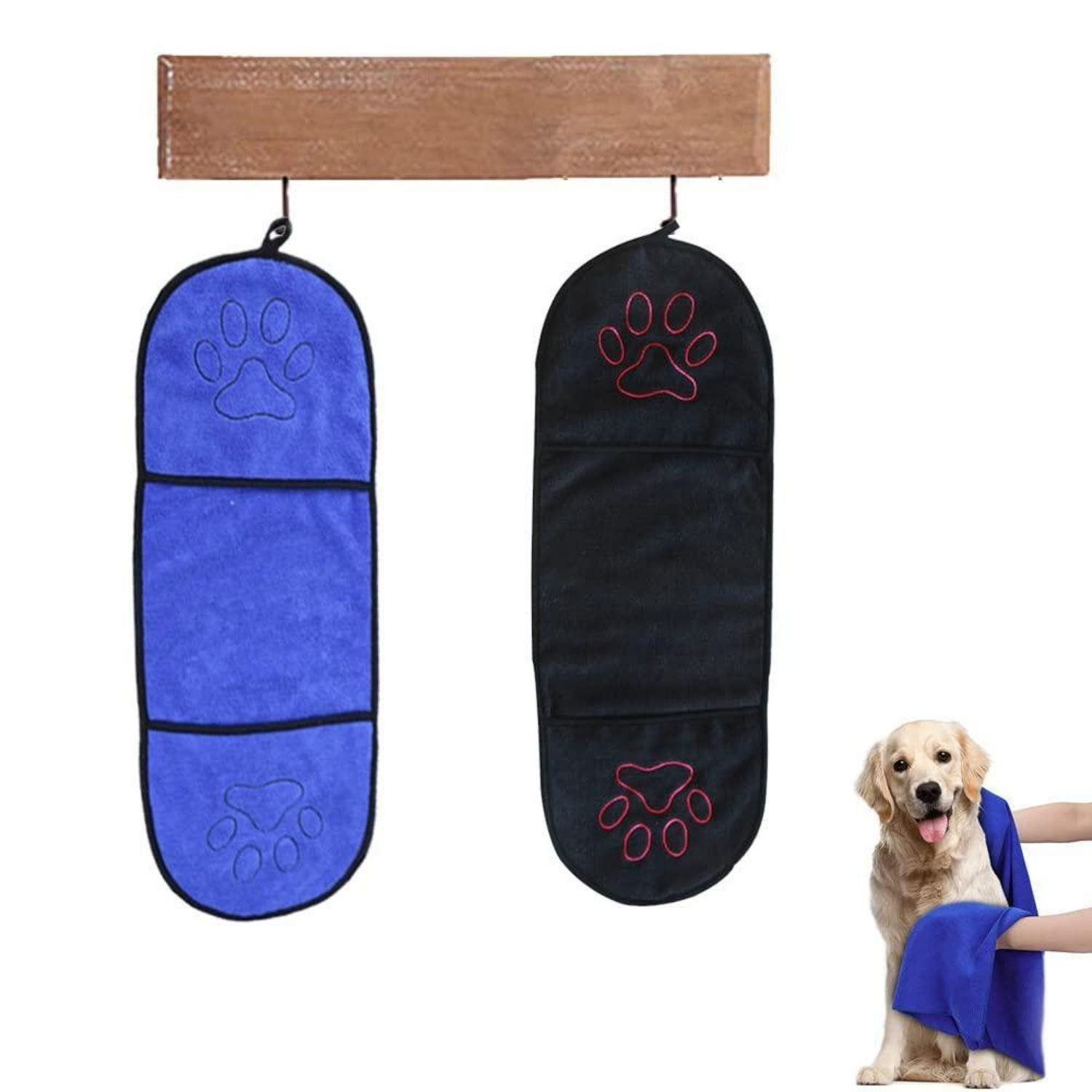 LuxusKollektion Hundehandtuch Haustier Badetuch 2Stk Mikrofaser Blau-Schwarz, (2-St)