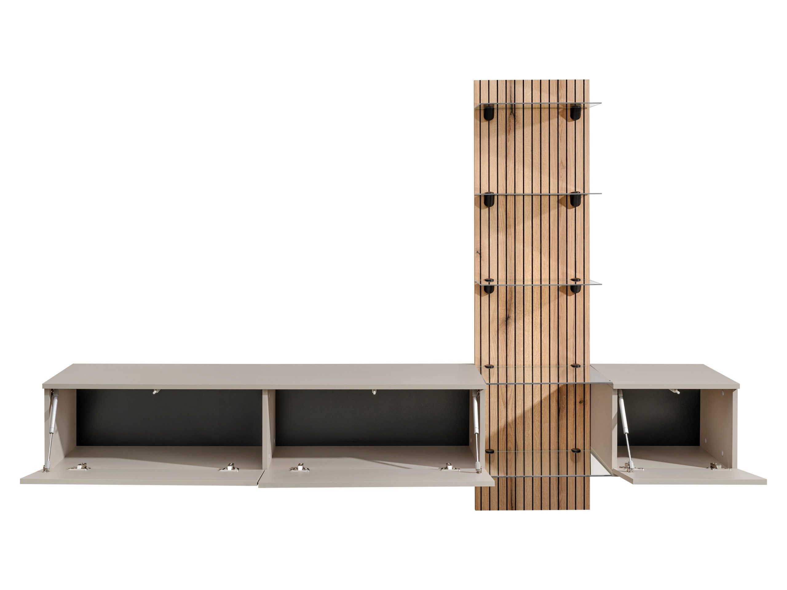 ASM-Moebel Wohnwand Anbauwand Wohnwand Luzz mit Push-Click Lamellenoptik Front und LED, Mit Led Beleuchtung, Lamellenoptik Front und Push-Click System