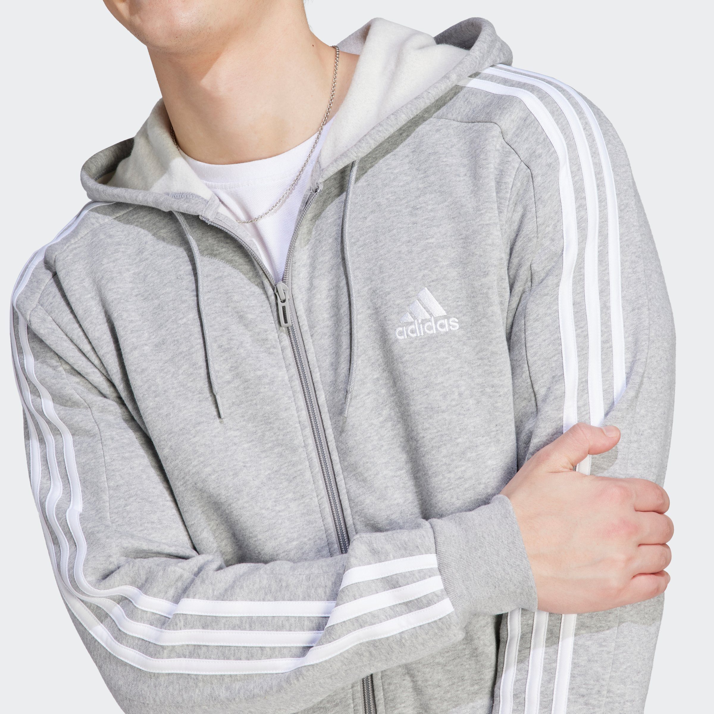 FZ Medium Grey Kapuzensweatjacke adidas M 3S Sportswear HD Heather FL (1-tlg)