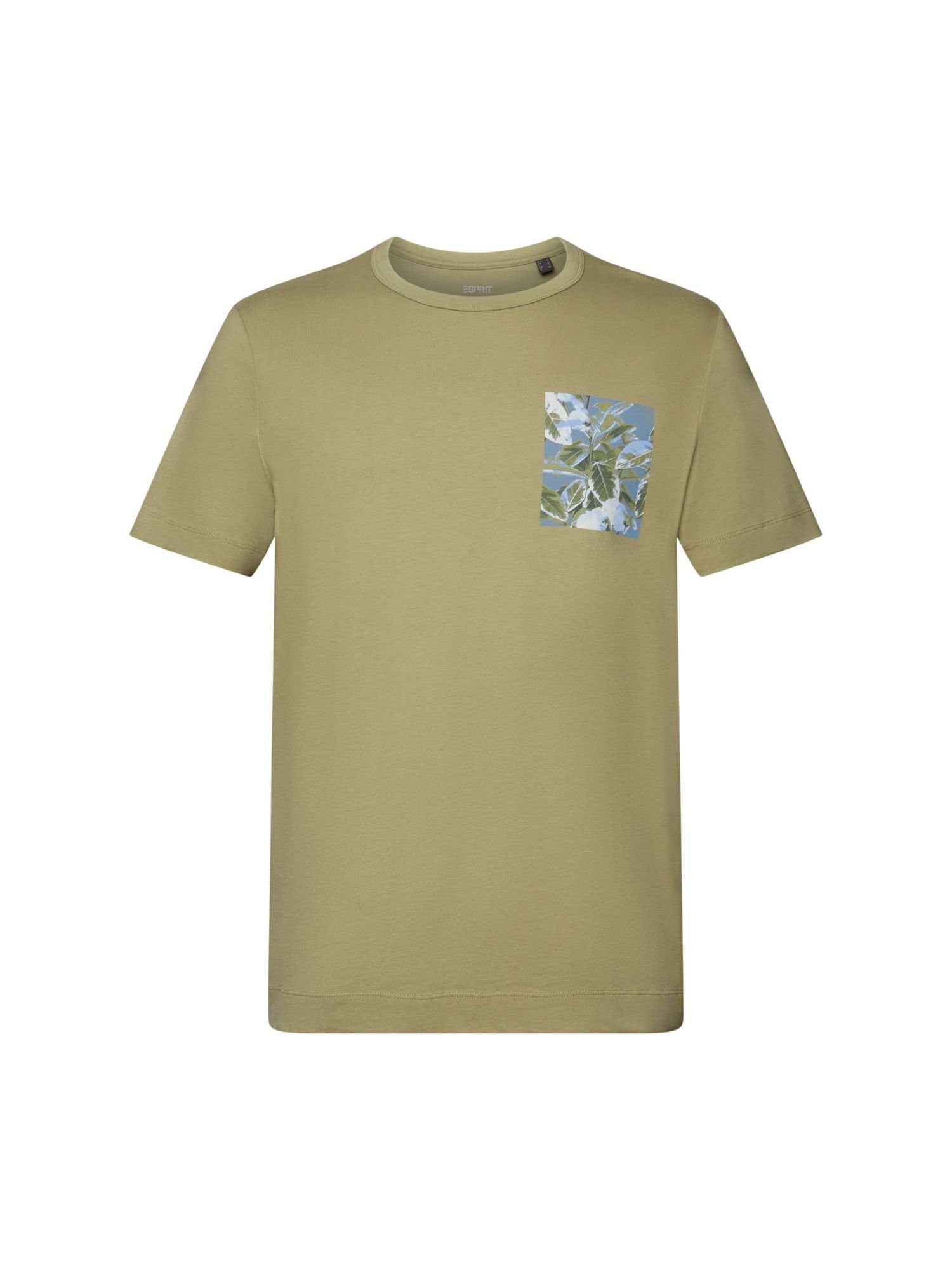 Collection Brust-Print, Jersey-T-Shirt LIGHT % mit KHAKI (1-tlg) Baumwolle Esprit 100 T-Shirt