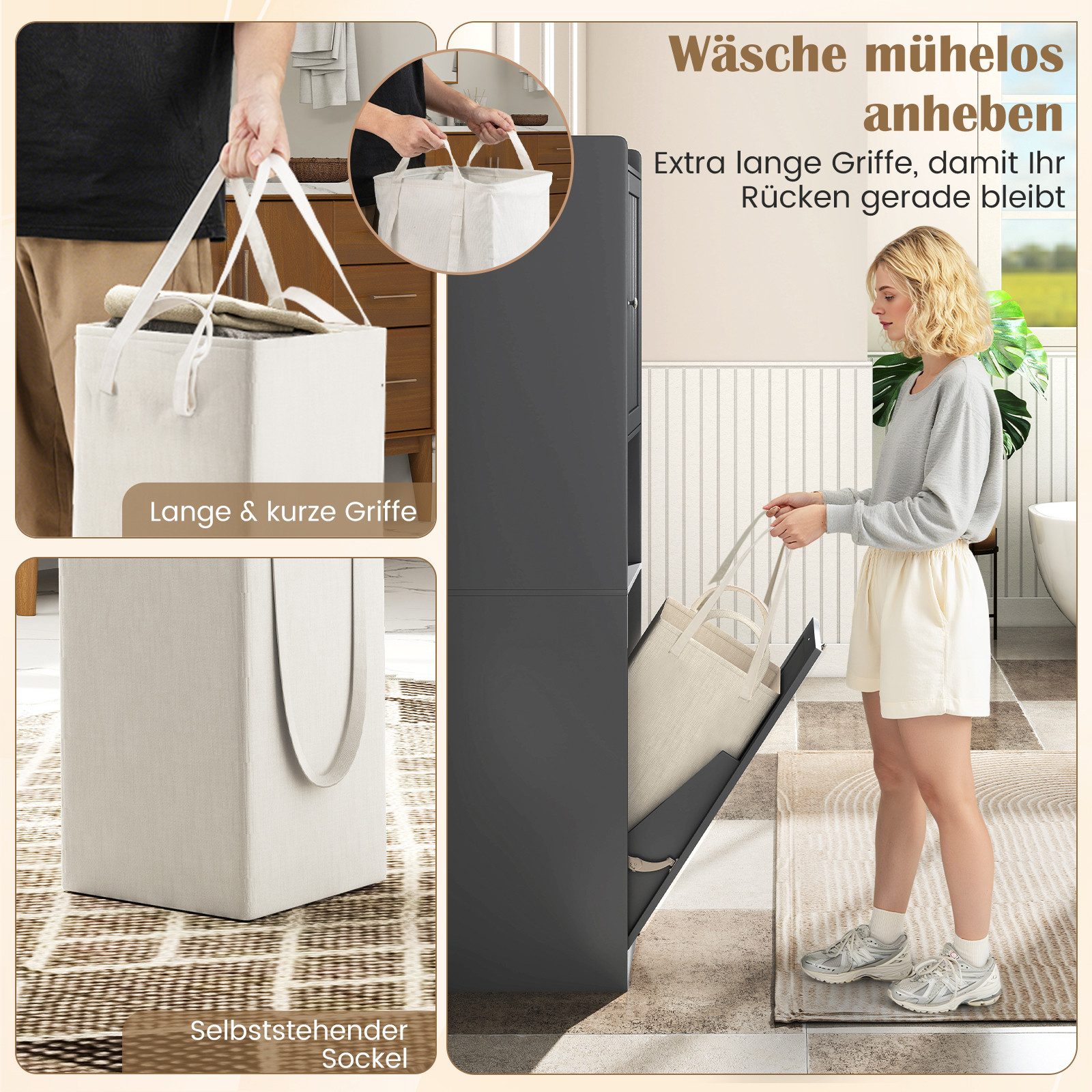 KOMFOTTEU Hochschrank Badezimmerschrank mit Wäschekorb & günstig online kaufen