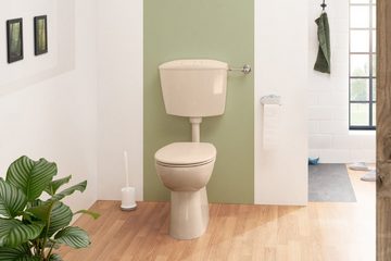 Calmwaters Tiefspül-WC, Bodenstehend, Abgang Waagerecht, Spülrandlos, Beige, 7 cm erhöht, Set WC Sitz und Spülkasten, 99000188