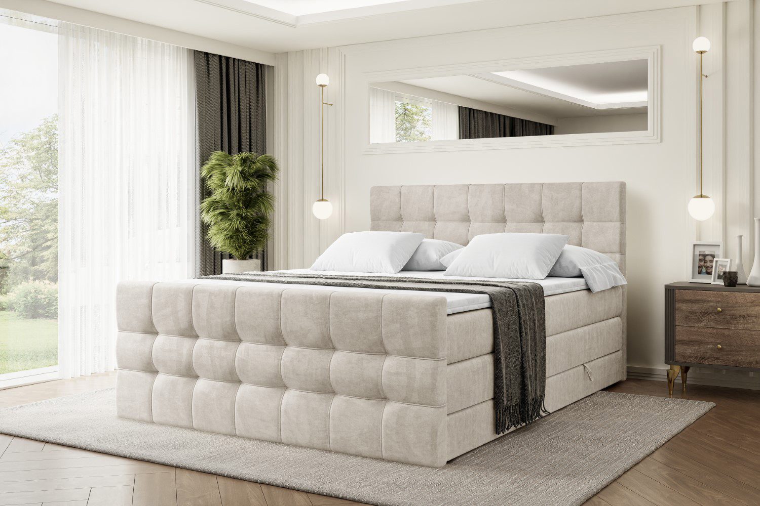 ALTDECOR Boxspringbett BERO-Z KING (mit Matratze und Lattenrost Topper Polsterbett mit Bettkasten Boxbett), H4 Multipocket, H3 Bonellfederung, Doppelbett Springboxbett