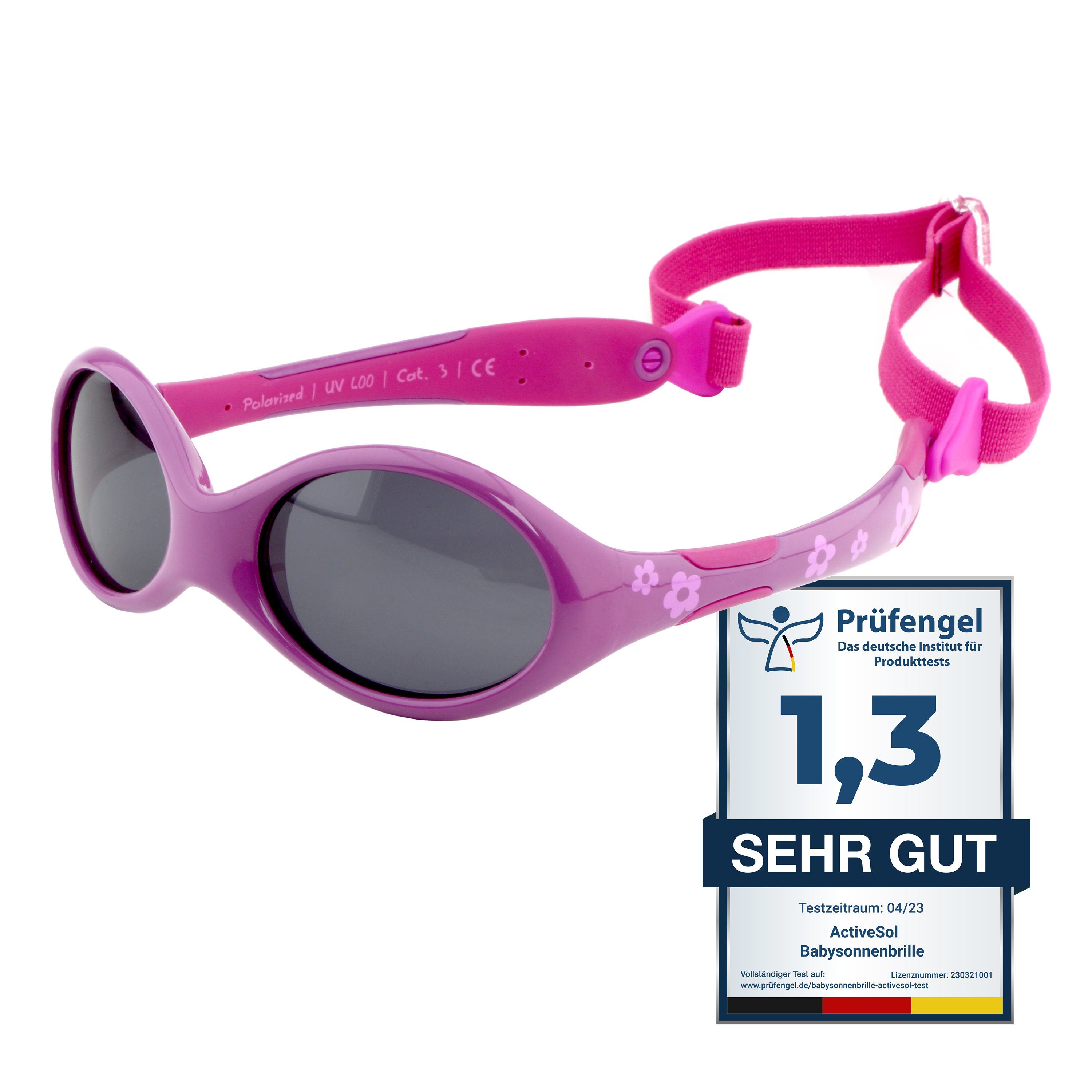 ActiveSol SUNGLASSES Sonnenbrille Baby 0-24 Monate (in bunten Farben & mit pfiffigen Motiven) Polarisiert, BPA-frei, mit Kopfband