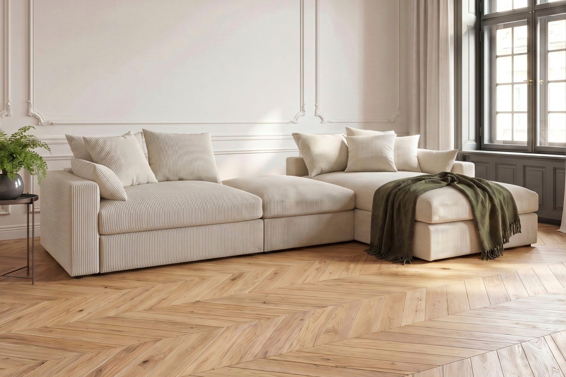 OTTO home Ecksofa Cosy Lounge U-Form, Breite 351 cm, Mega-Sofa mit Cordstoff bezogen, mit Federkern & 5 Zierkissen