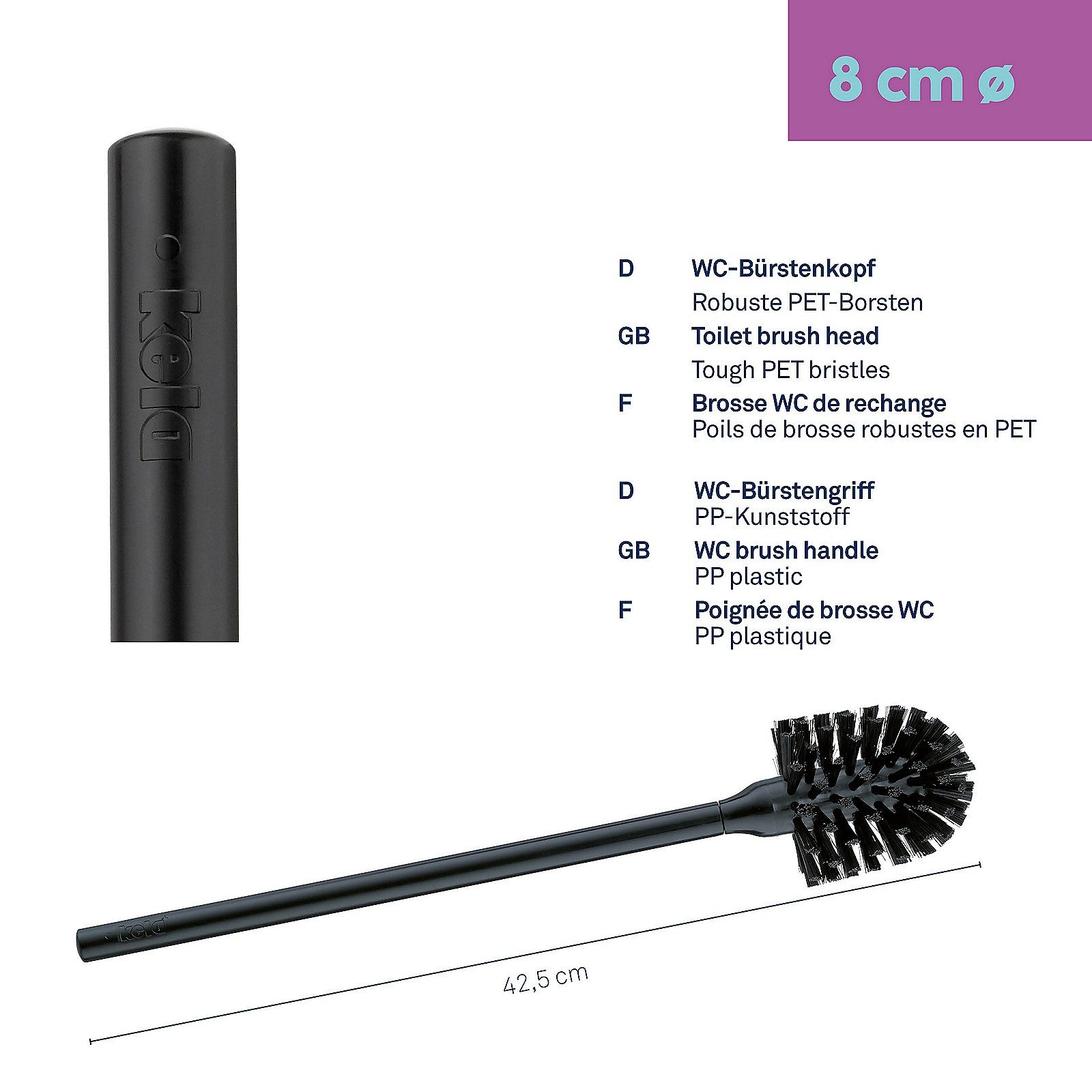 kela WC-Reinigungsbürste La Brosse, austauschbarer Bürstenkopf, Kunststoffgriff – Bild 3 von 5