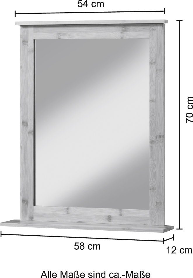 welltime Badspiegel Badezimmerspiegel Bambus-Rahmen, eckig Bambus New, mit 58x70cm