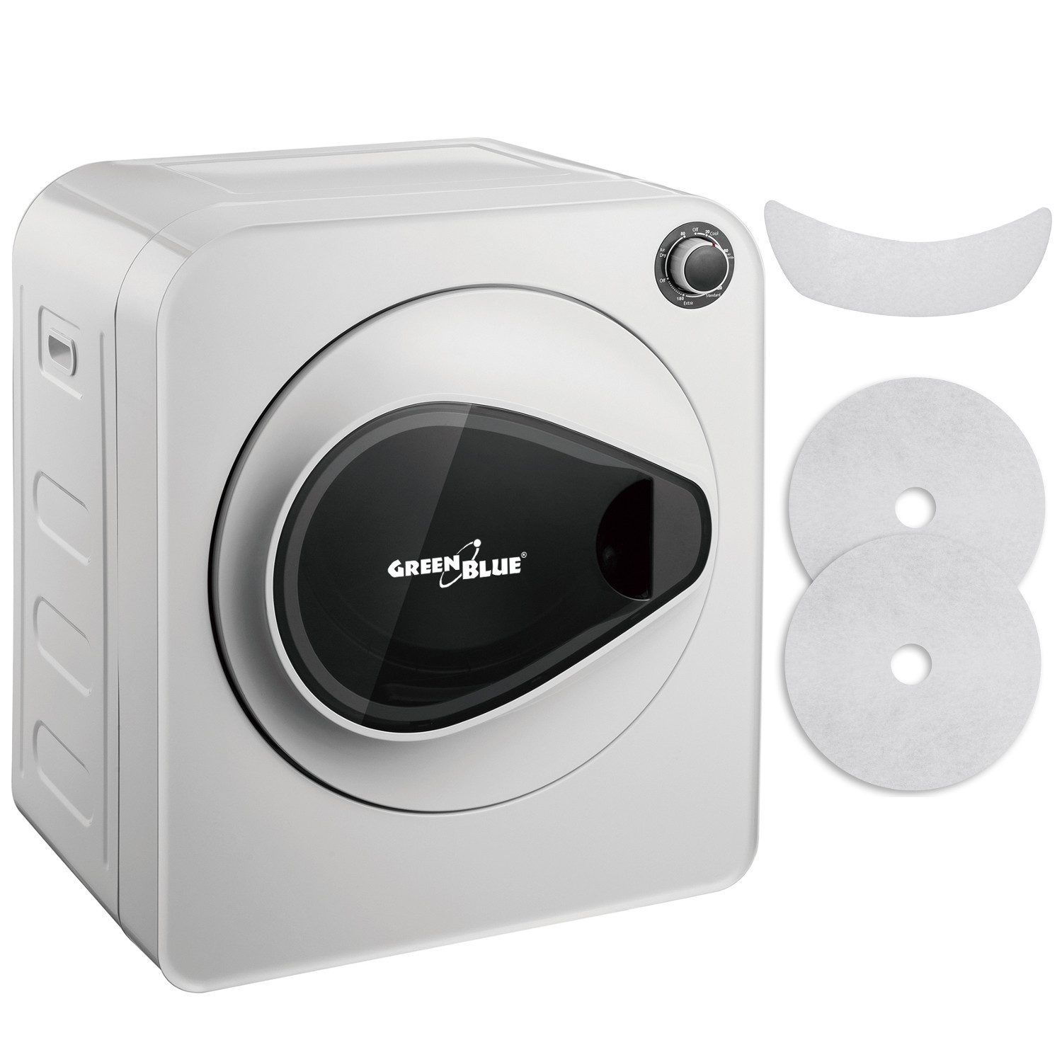 GreenBlue Elektrischer Wäschetrockner GB405 Ablufttrockner für kleine Wohnungen, Fünf Trocknungsprogramme Wäschetrockner 830W 3kg