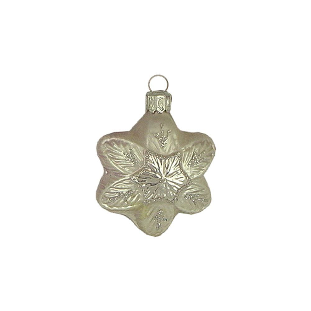 Haberland Glasschmuck Lauscha Christbaumschmuck Kleiner Stern weiss matt mit Silberglimmer, 6cm Lauschaer Glas