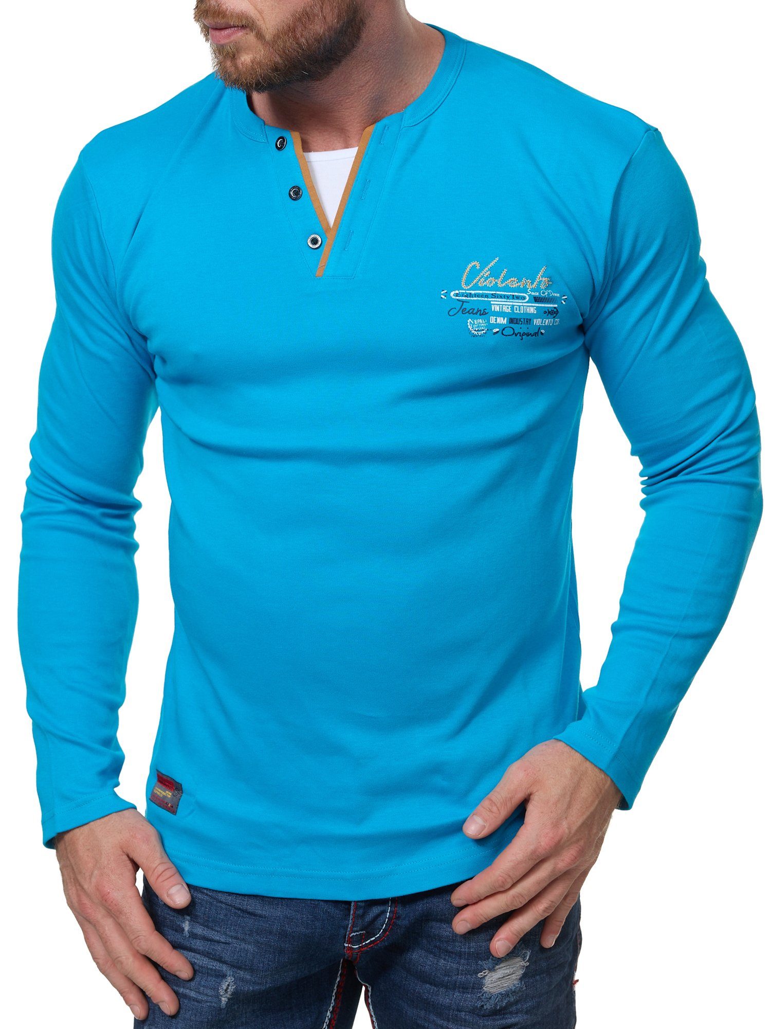 L.gonline Langarmshirt Herren Longshirt, Langarmshirt, Knopfleiste, Logopri günstig online kaufen