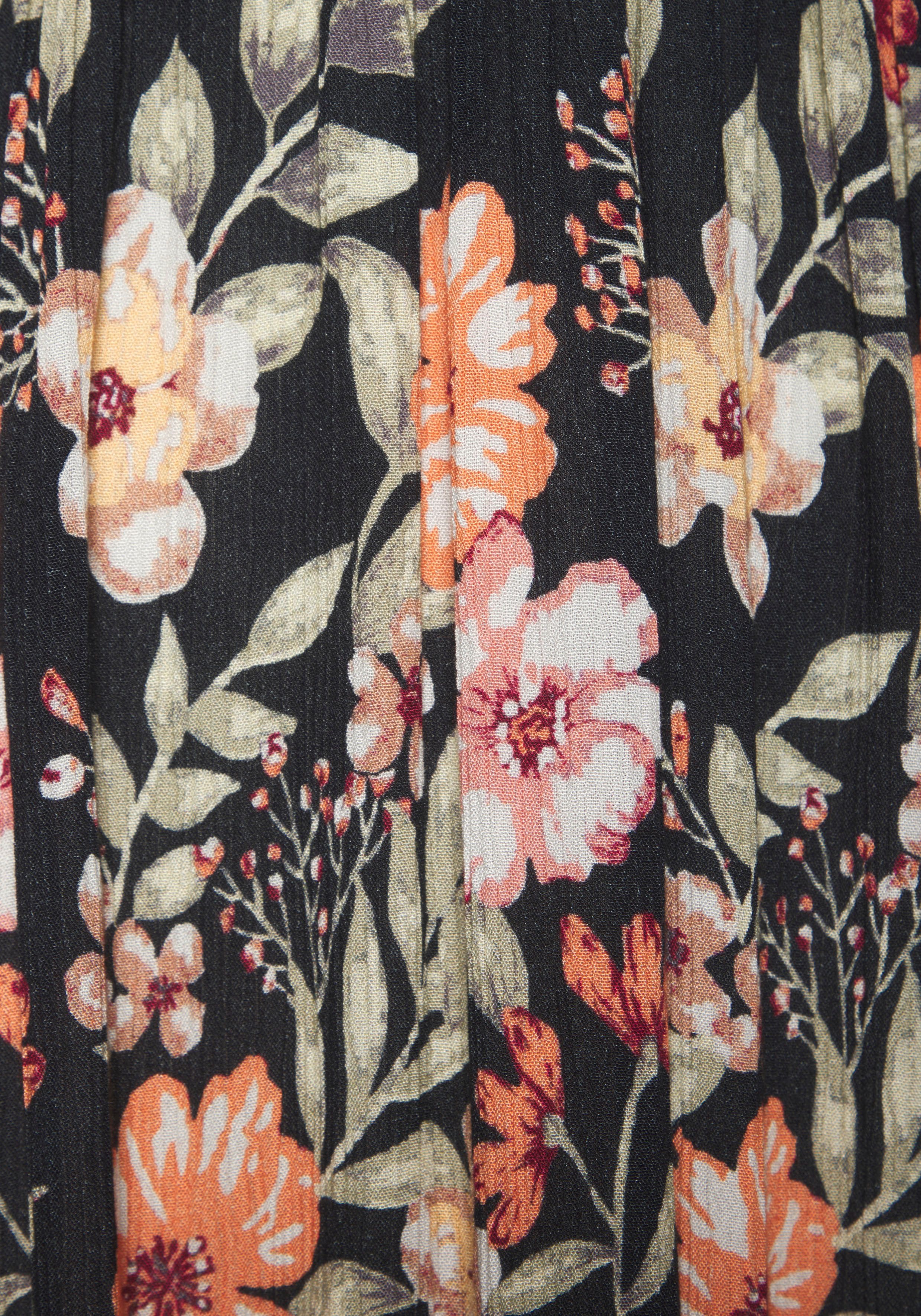 Buffalo Maxikleid mit Blumenmuster und Spitzeneinsätzen leichtes Sommerkleid aus gekreppter Viskose, Strandkleid, Blumenkleid