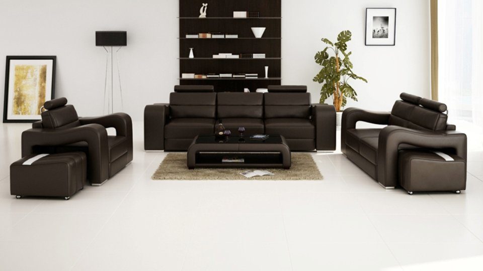 JVmoebel Sofa Ledersofa Couch Wohnlandschaft Sitzer Sofa, Europe in Modern 3+2+1 Made