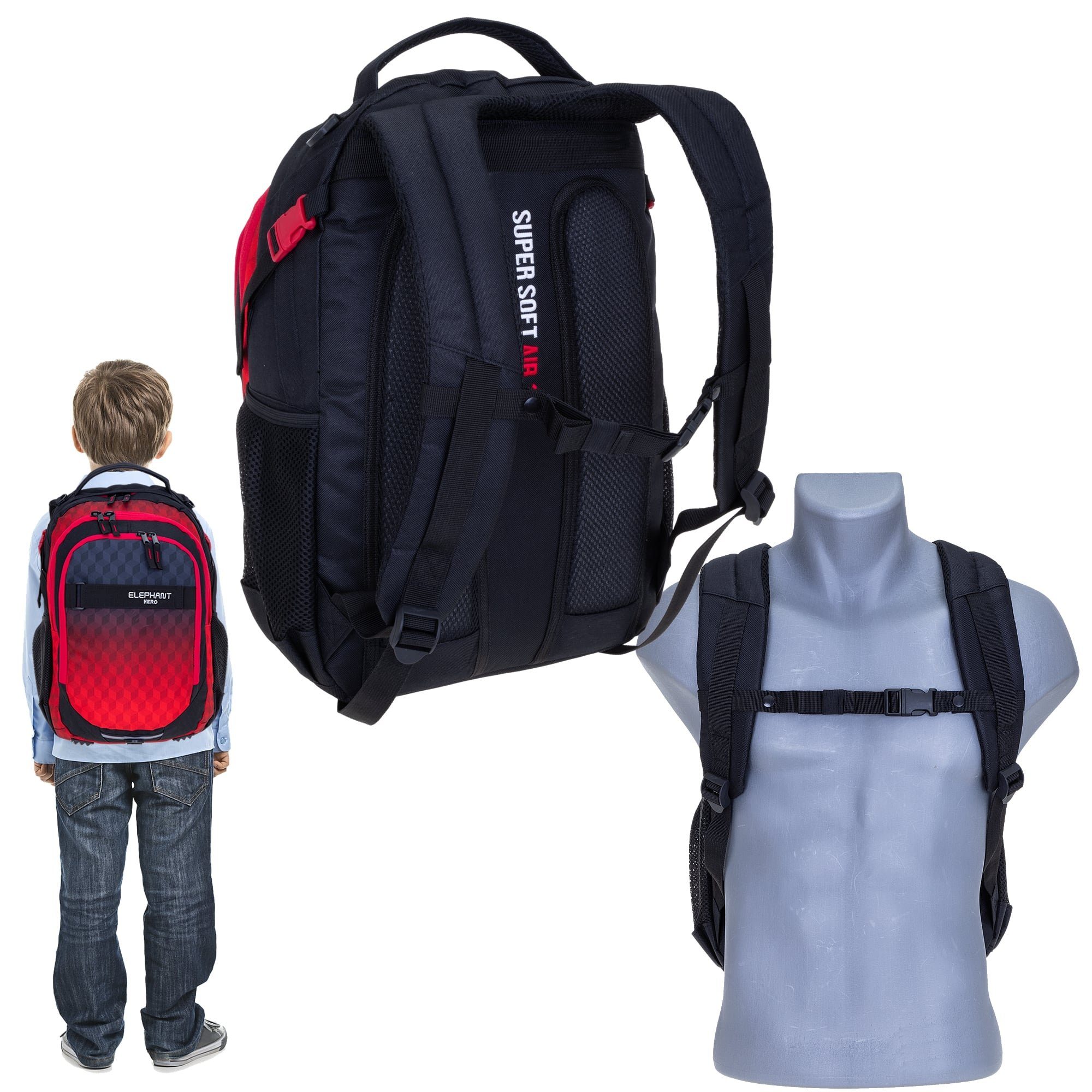 ELEPHANT Schulrucksack Hero Signature Schultasche (2 Teile Set), Rucksack + Mäppchen Box