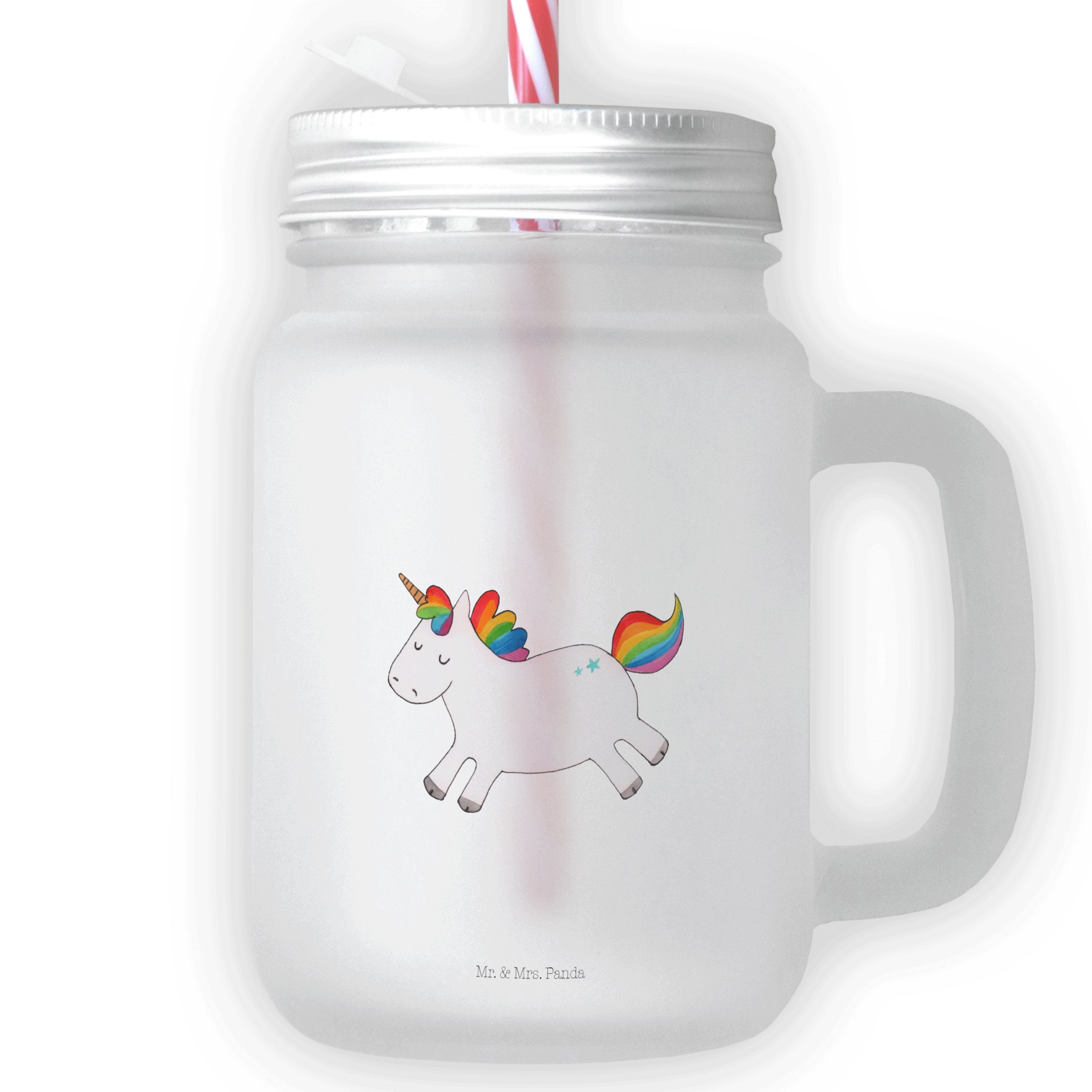 Mr. & Mrs. Panda Glas Einhorn Happy - Transparent - Geschenk, Einhorn Deko, Lachen, witzig, Premium Glas