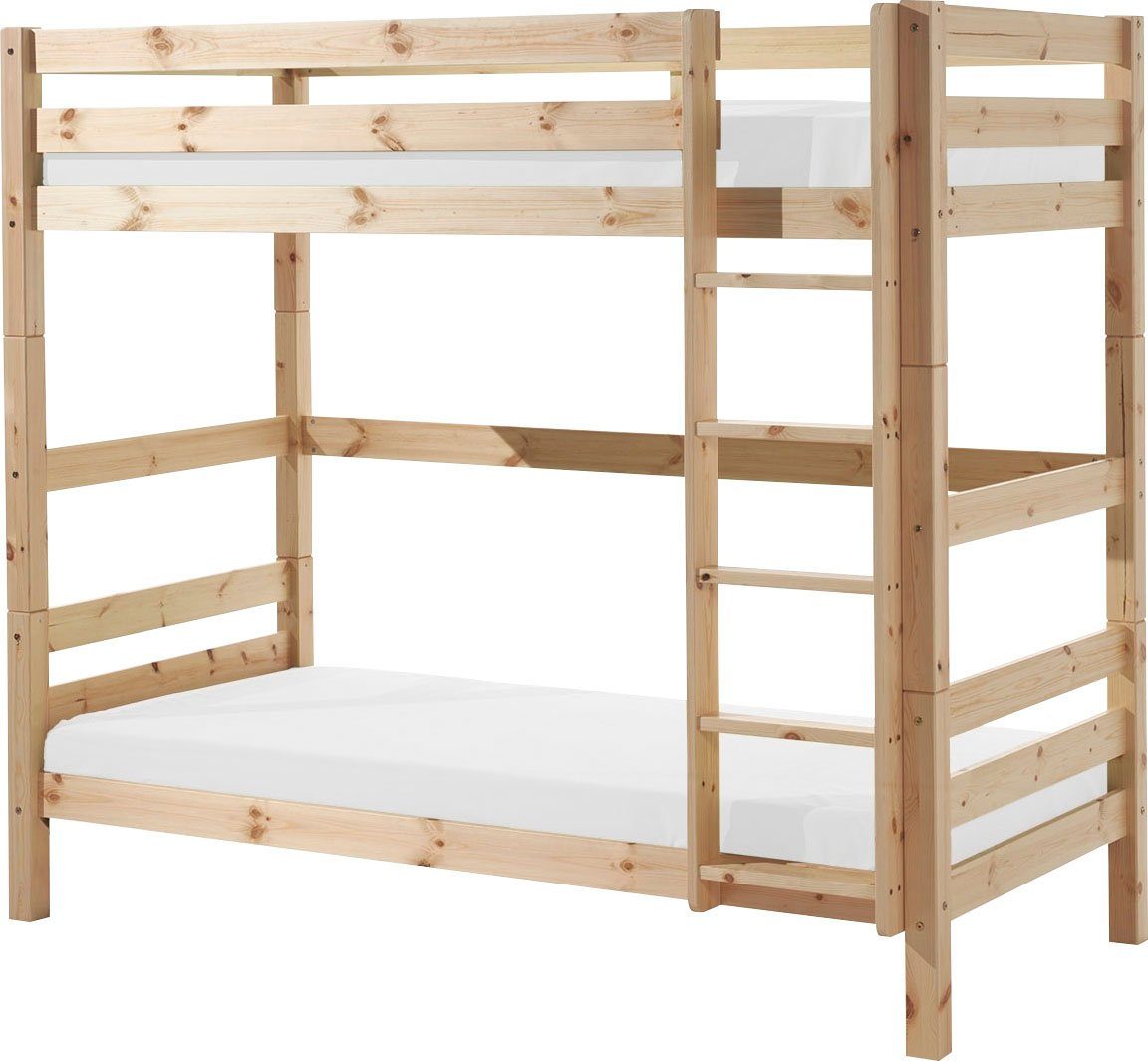 Vipack Etagenbett Pino, inkl. Rolllattenrost, Leiter und Absturzschutz (B/H/T ca. 210x182x105cm, massiv Kiefer verschiedene Farben), wahlweise ohne Schublade, mit 1 großen, 2 kleinen Bettschubladen