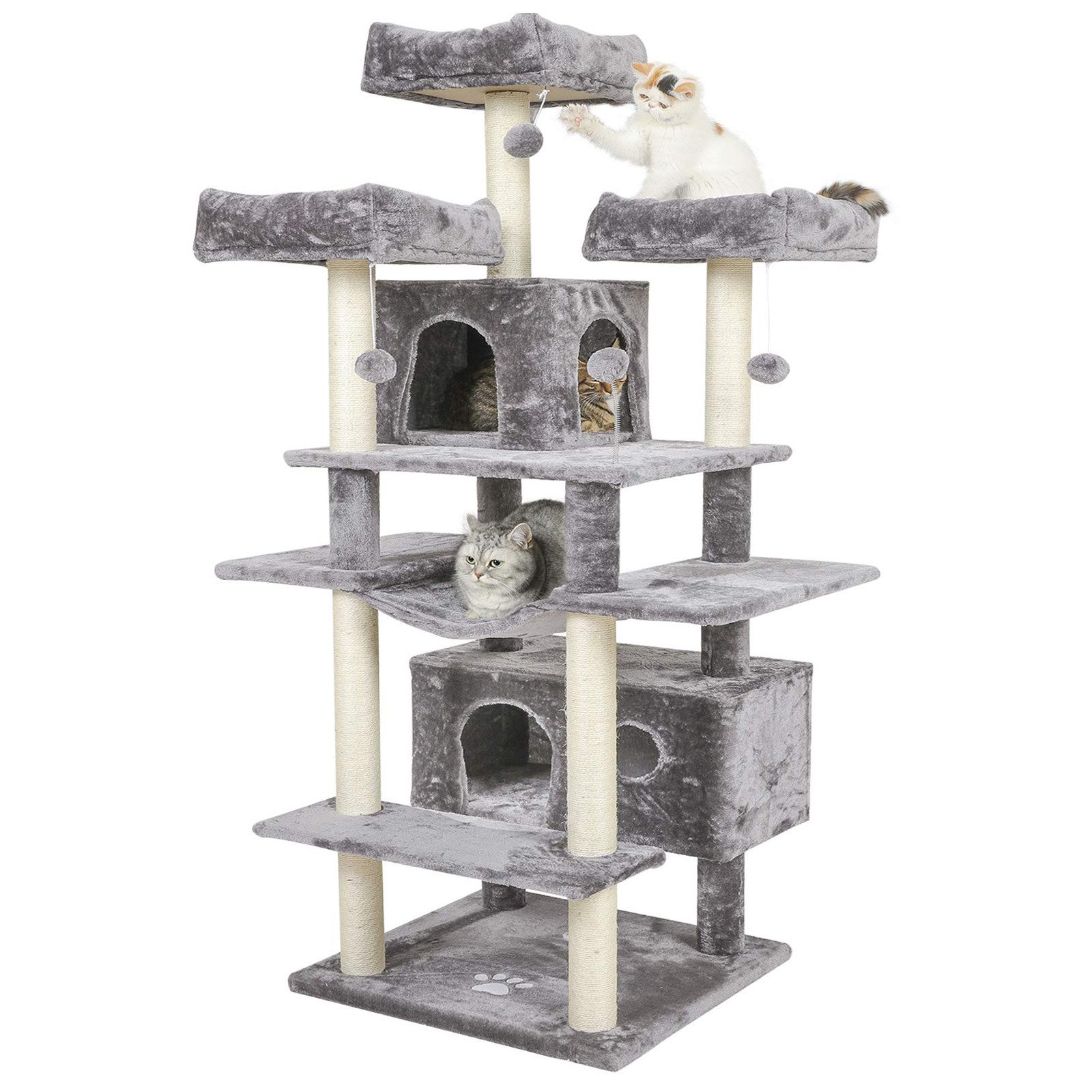MSMASK Kratzbaum groß XXL,175cm Katzenbaum mit 3 großer Aussichtsplattform, Katzenkratzbaum für große Katzen, Sisal-Kratzstangen