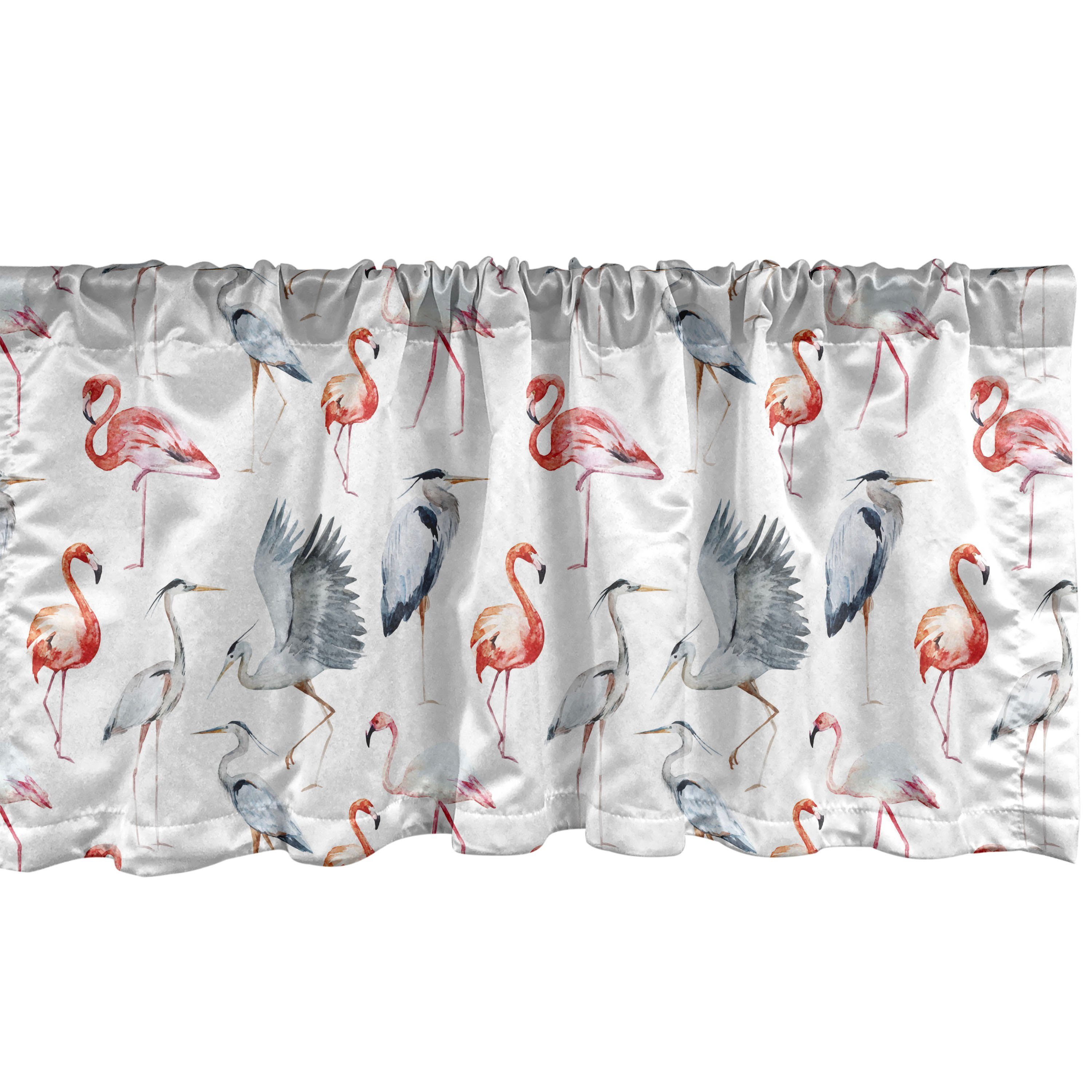 Flamingo Dekor für Scheibengardine Reiher Küche Vögel Aquarell Volant Microfaser, Stangentasche, Vorhang Abakuhaus, Schlafzimmer mit