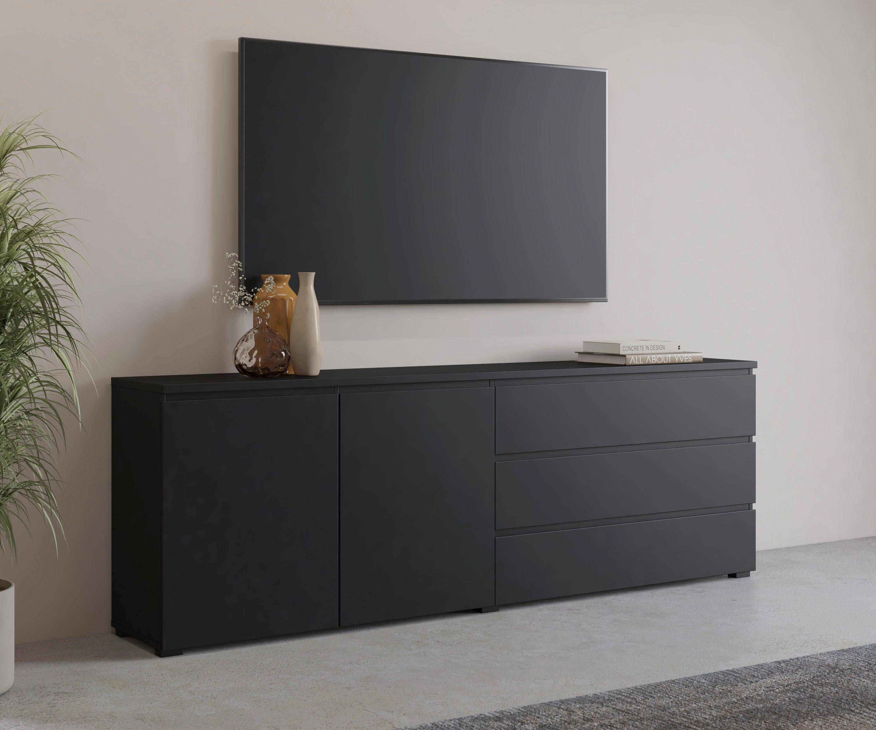 OTTO home Sideboard Modo, Breite 200 cm, moderne grifflose Kommode 2Türen/3 SK, Schubladenkommode mit viel Stauraum, Einlegeböden verstellbar