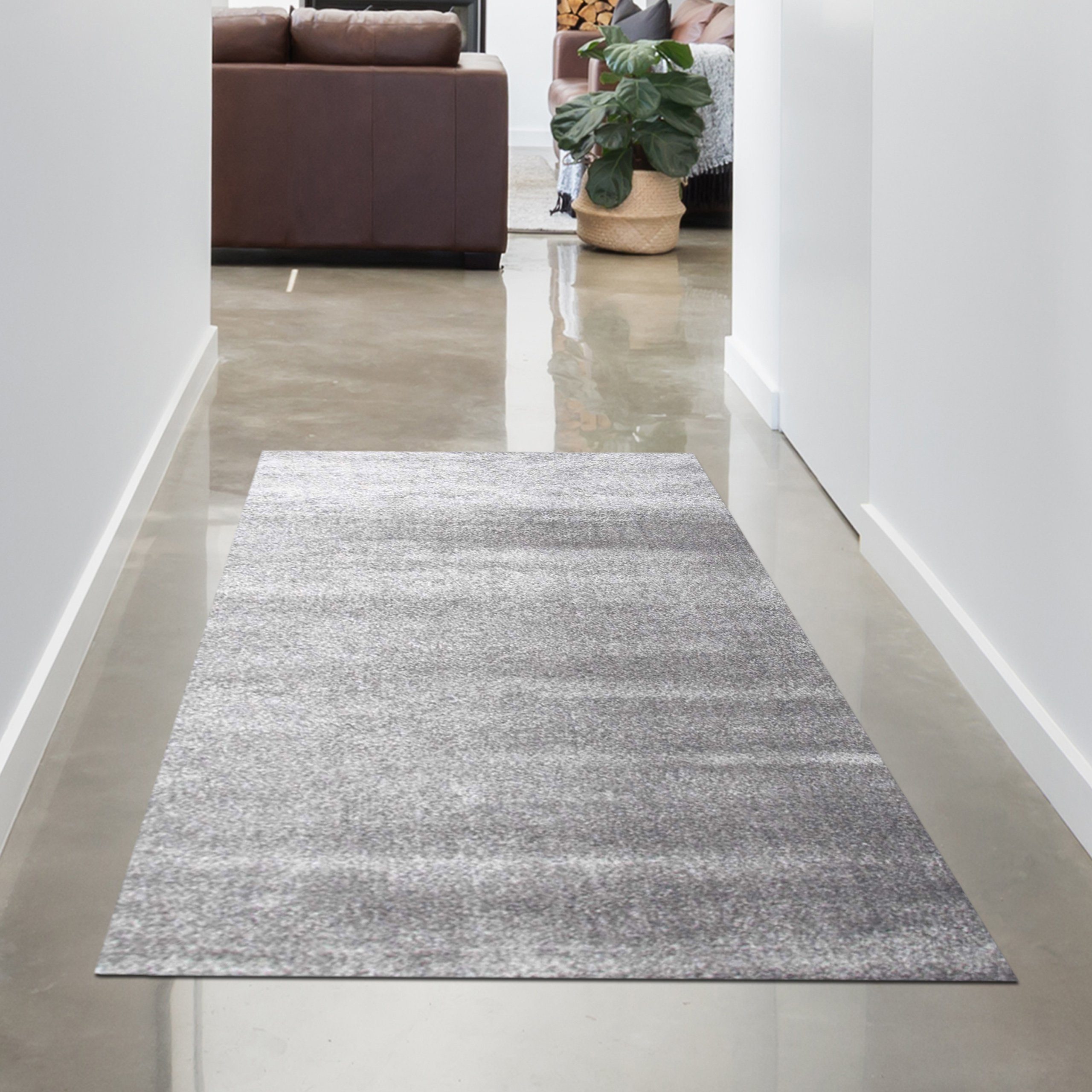 Carpetia Teppich Moderner Designer Wohnzimmer-Teppich im Uni Design in silber, rechteckig, Pflegeleicht