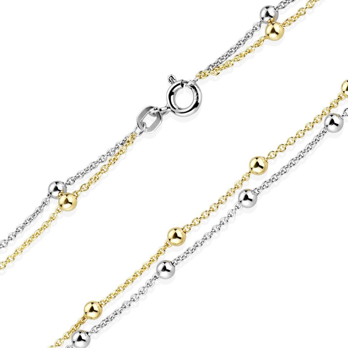 Materia Collierkettchen Damen Kugelkette bicolor doppelreihig CO-33-Gold, aus 925 Silber