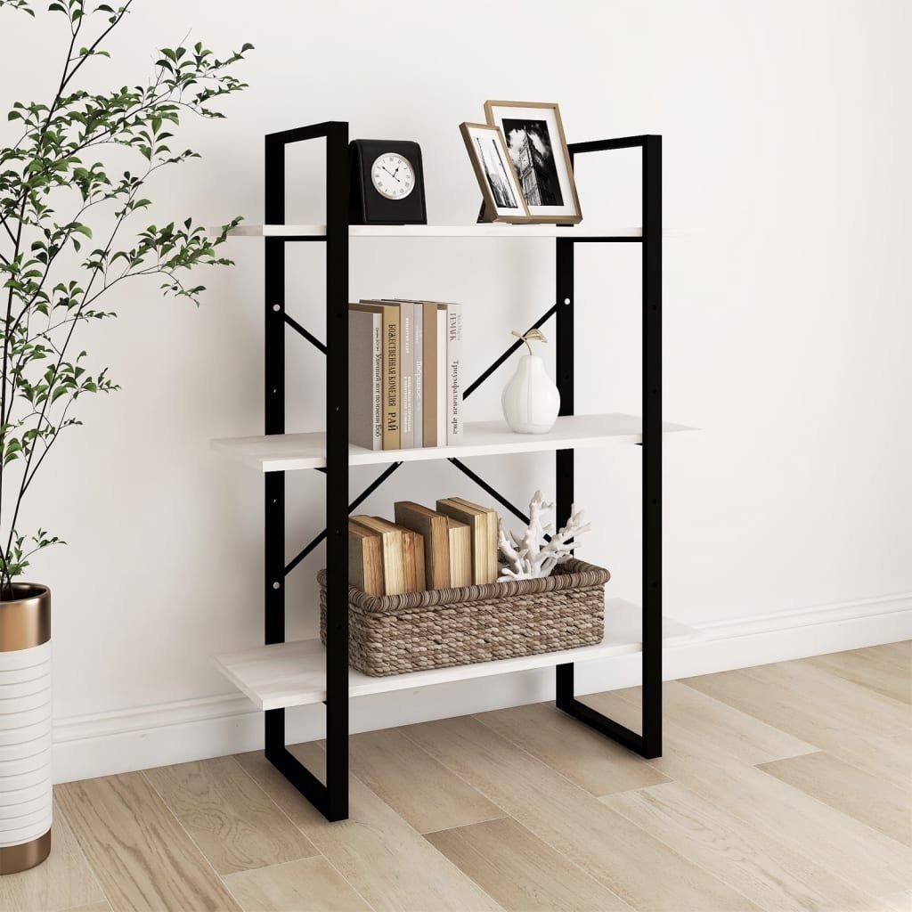 vidaXL Bücherregal aus Kiefern-Massivholz, Metall in Weiß, LxBxH: 30x80x105 cm