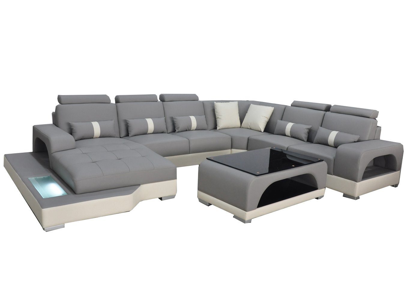 JVmoebel Ecksofa, Couch Eck + Polster Design Tisch Leder Sofa Moderne Wohnlandschaft