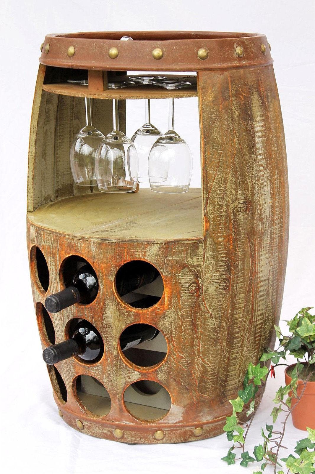 Weinregal Holz Weinfass Braun 70 cm 1681 Bar Flaschenregal Flaschenständer Fass