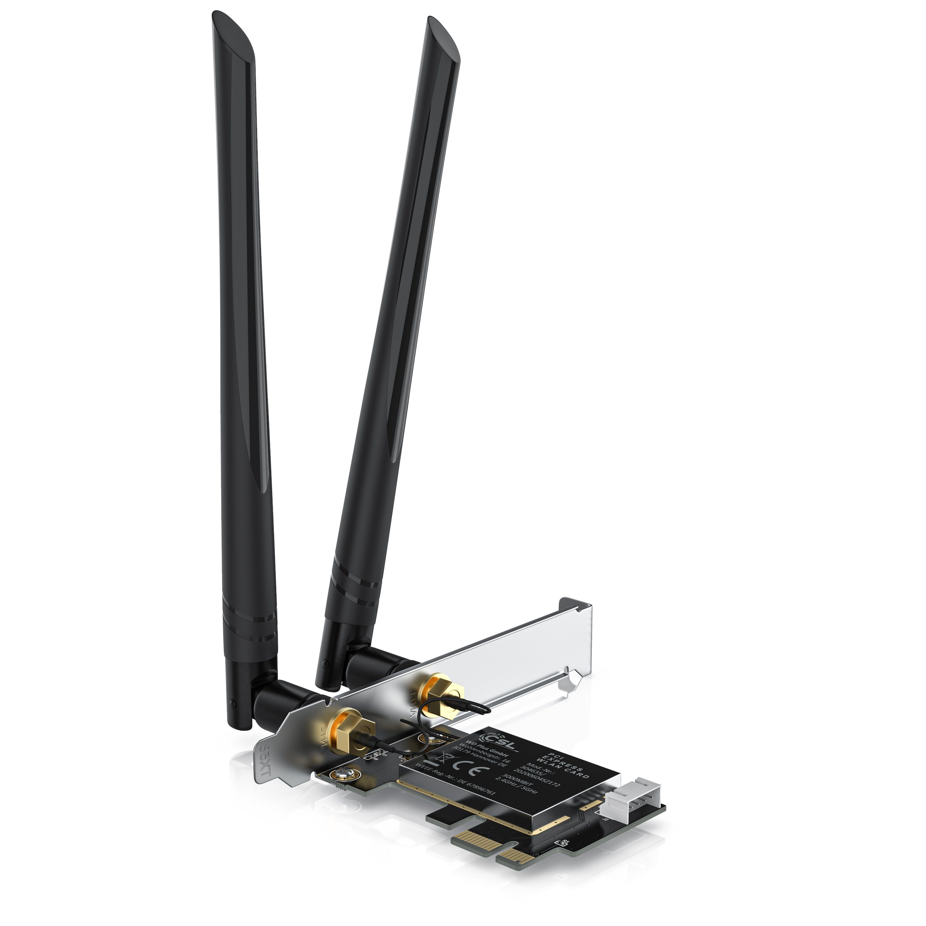 CSL Netzwerk-Adapter, 3000 Mbit WLAN PCIe Netzwerkkarte 2,4 Ghz & 5 Ghz - 2x WiFi Antennen