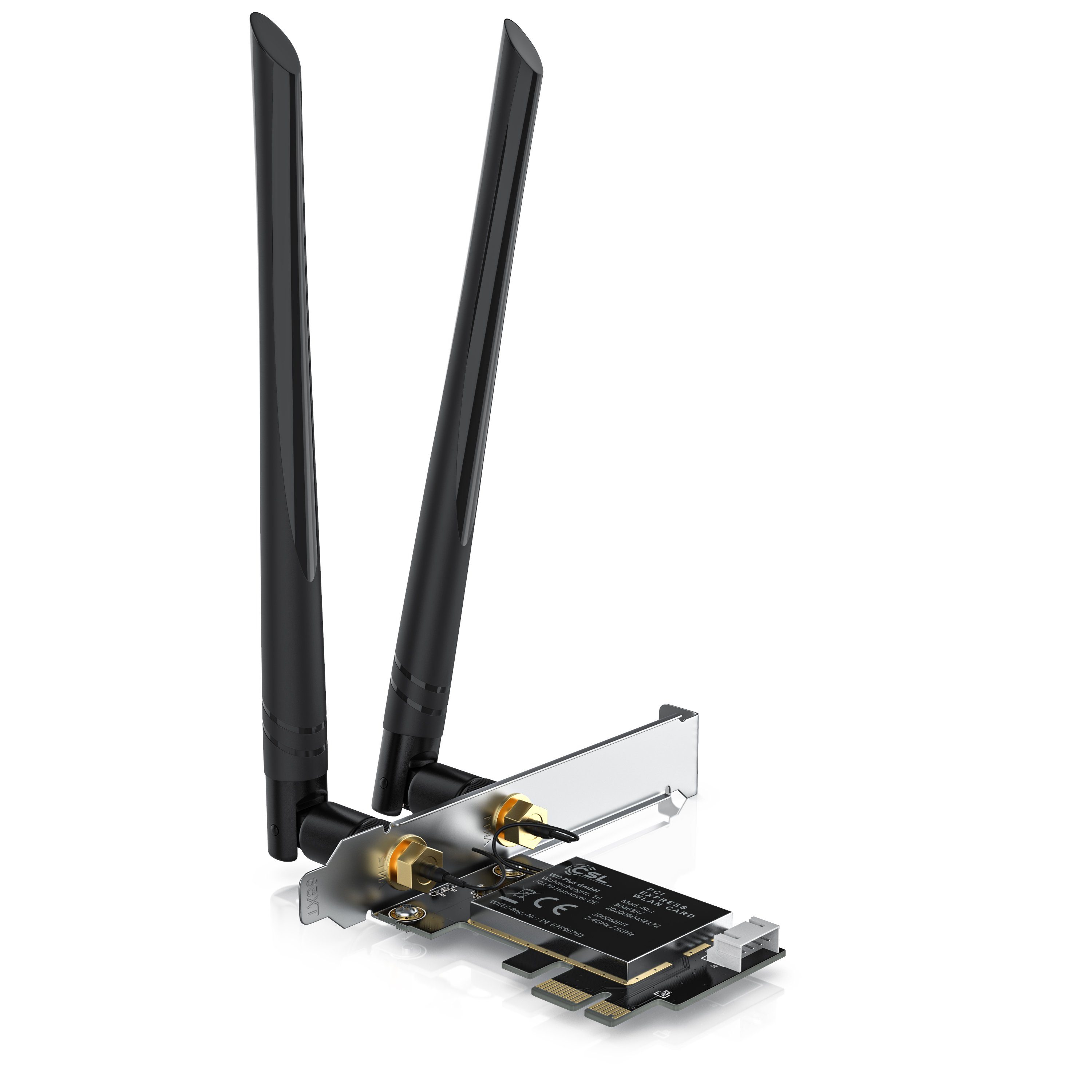 CSL Netzwerk-Adapter, 3000 Mbit WLAN PCIe Netzwerkkarte 2,4 Ghz und 5 Ghz -  2x externe 5dbi WiFi Antennen