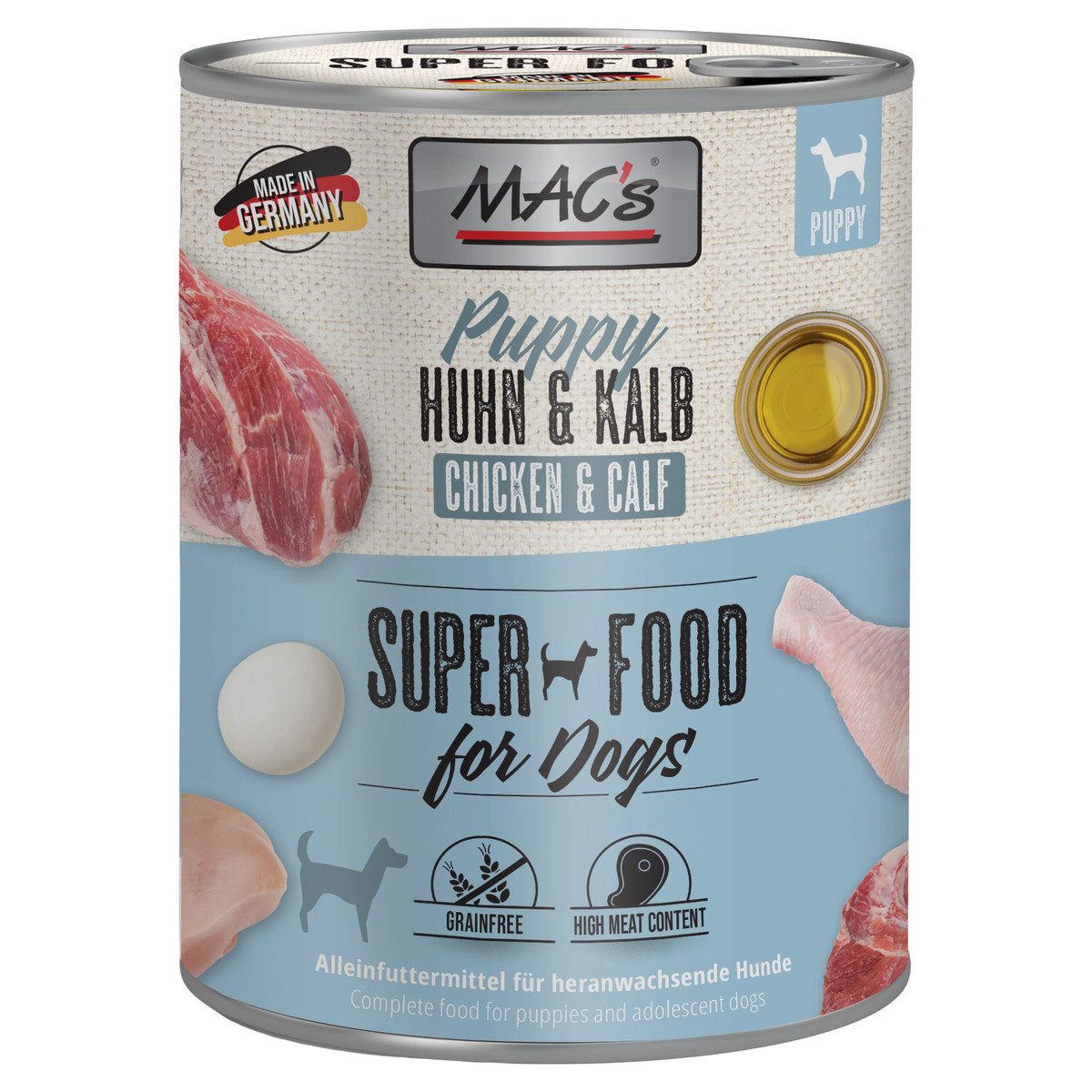 MAC'S Puppy mit Huhn & Kalb 800 g - 6 Stück, Nassfutter für: Hund