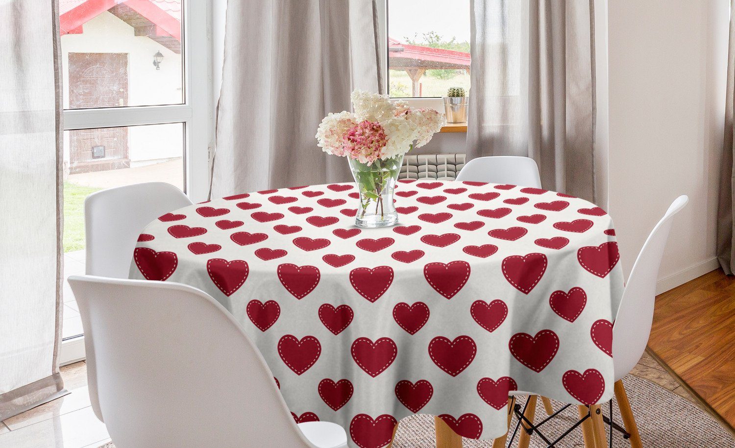 Abakuhaus Tischdecke Kreis Tischdecke Abdeckung für Esszimmer Küche Dekoration, Vintage Valentine Klassische Herzen