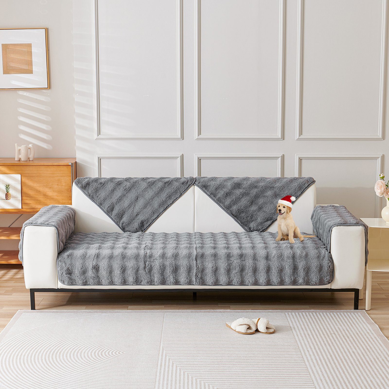 Qelus Sofahusse Plüsch Sofabezug für Wohnzimmerdekoration Rutschfester Sofabezug