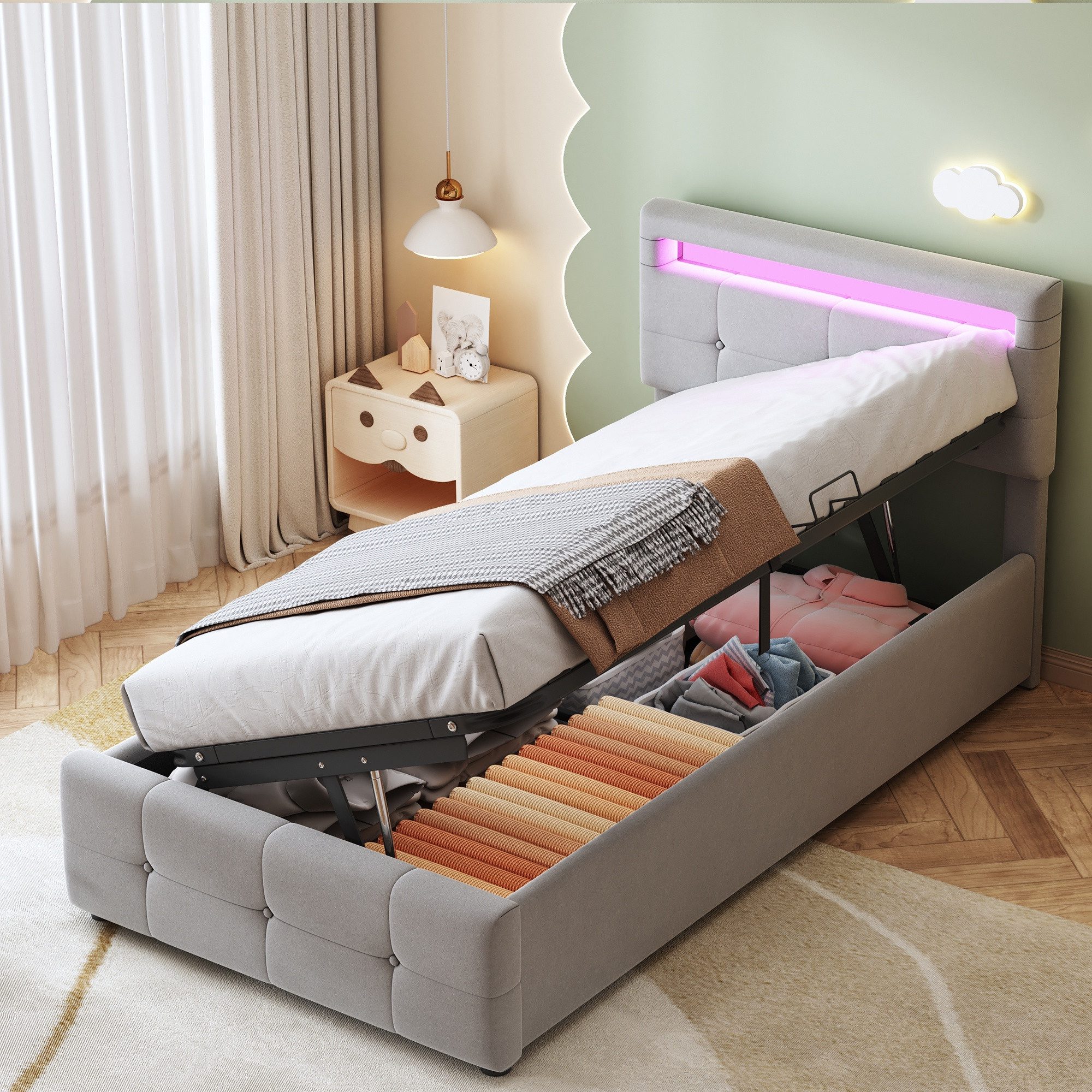 STILVORA Kinderbett 90×200 Bettgestell mit Hydraulisches günstig online kaufen