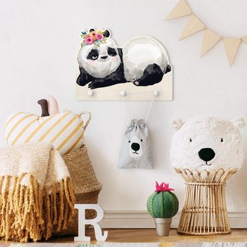 Bilderdepot24 Garderobenpaneel schwarz Illustration Tiere Panda Brian (Kindergarderobe Holz Kleiderhaken für die Wand inkl. Montagematerial), moderne Wand Garderobenleiste Flur - kleine Hakenleiste Kinderzimmer