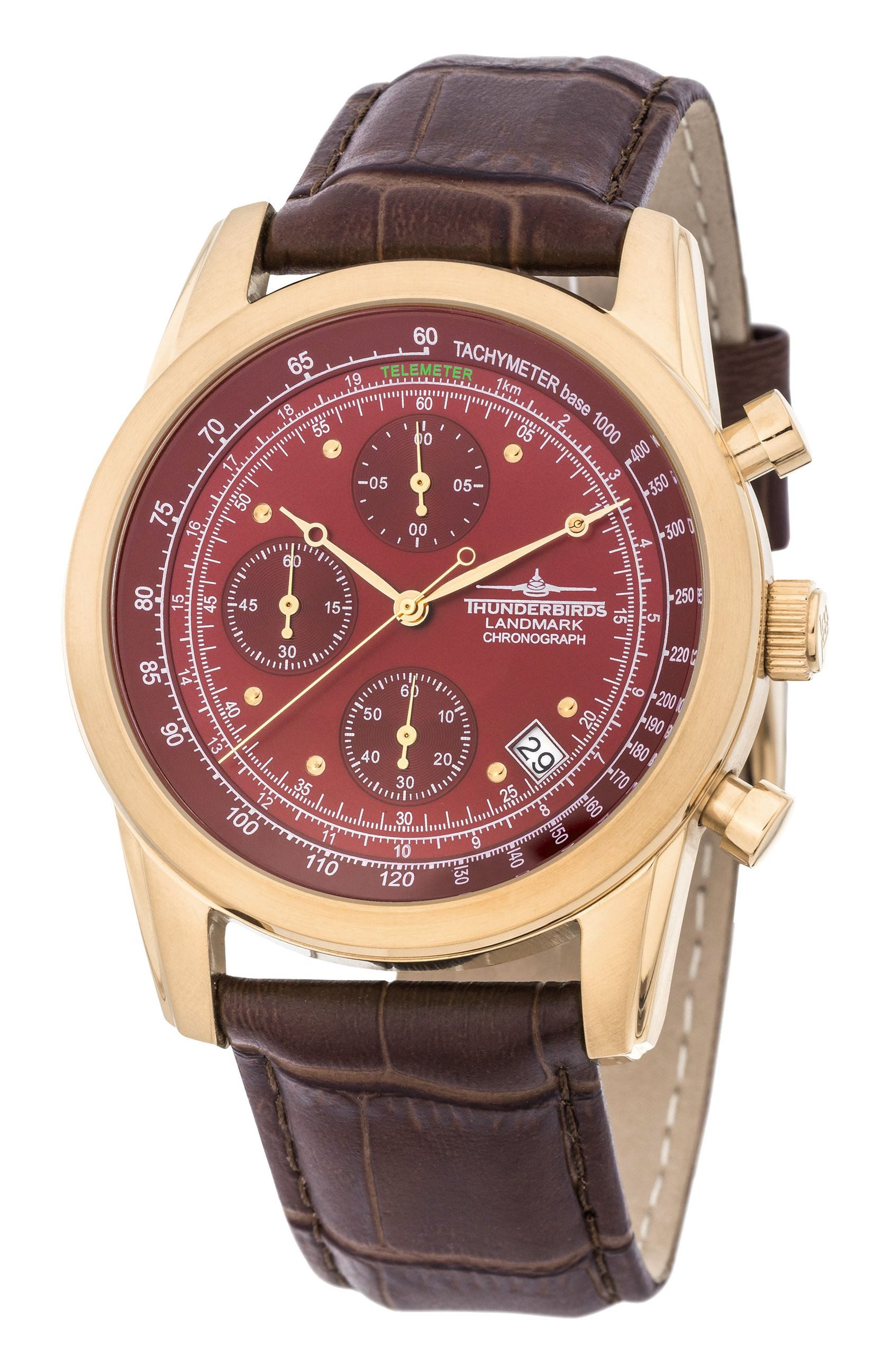 Thunderbirds Chronograph Landmark Fliegeruhr TB1001-05 – Herrenuhr mit Lederband, 42 mm, Edelstahlgehäuse, präziser Chronograph im Fliegerdesign