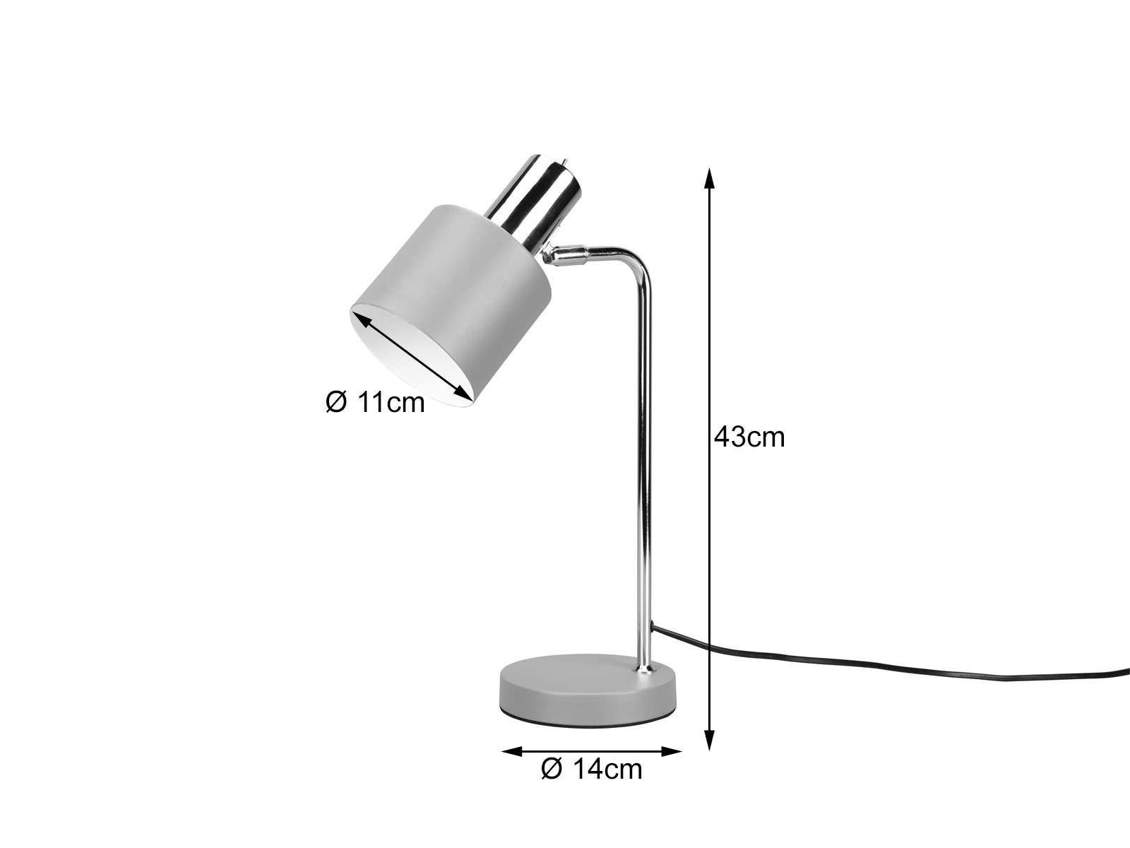 Chrom-Grau 43cm wechselbar, Lampenschirm dimmbar, Nachttischlampe, meineWunschleuchte Leselampe LED Grau, warmweiß, Höhe Metall große Bett LED mit