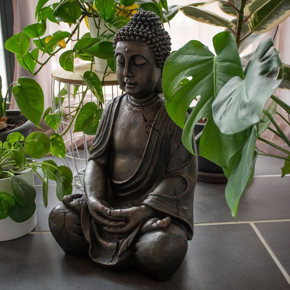 etc-shop Dekofigur, Buddha Figur Ess Zimmer Garten Außen Deko Skulptur  braun Statue Feng