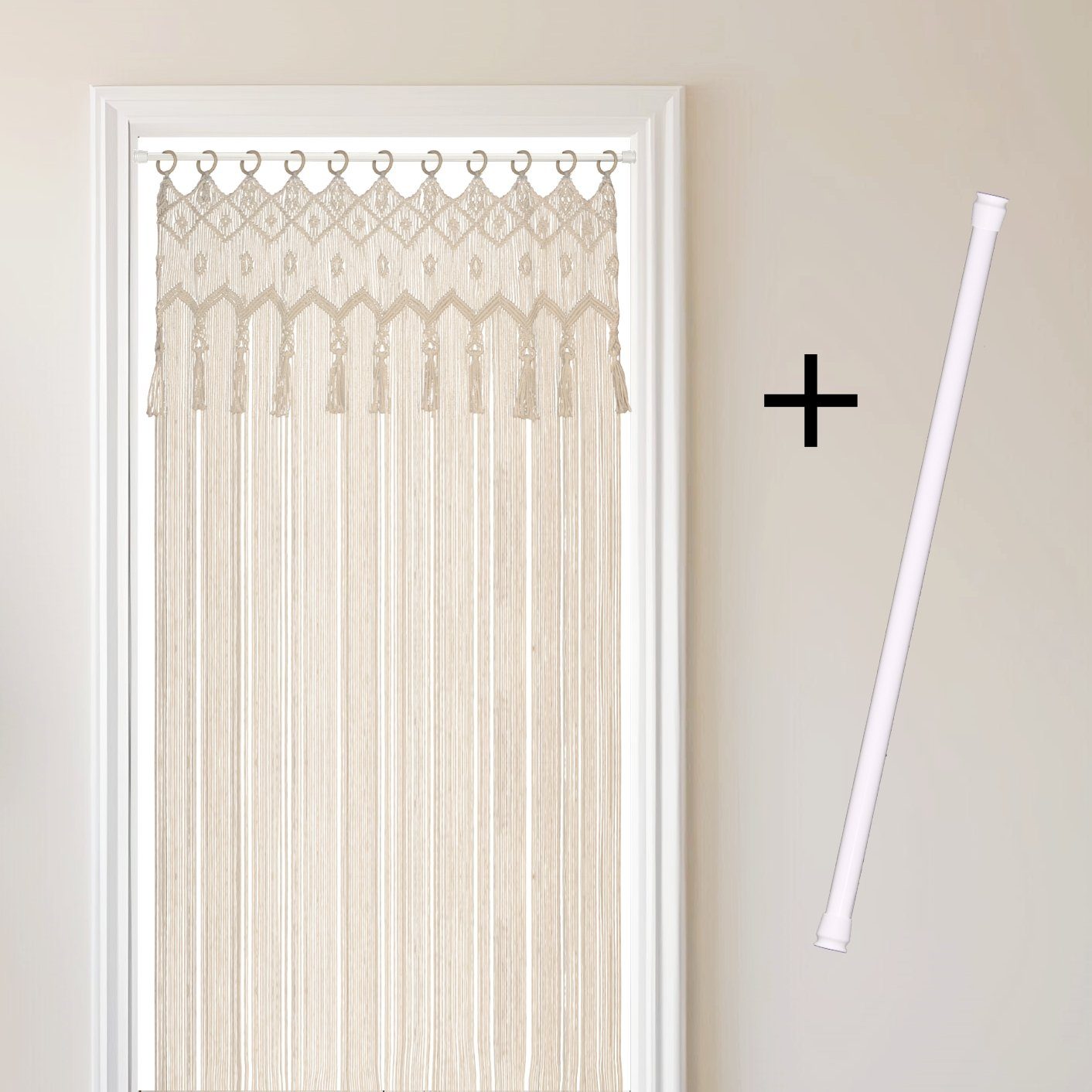 Cozyor Vorhang Makramee 132 x 200 cm mit Vorhangstange 70-120 cm, Boho Gard günstig online kaufen