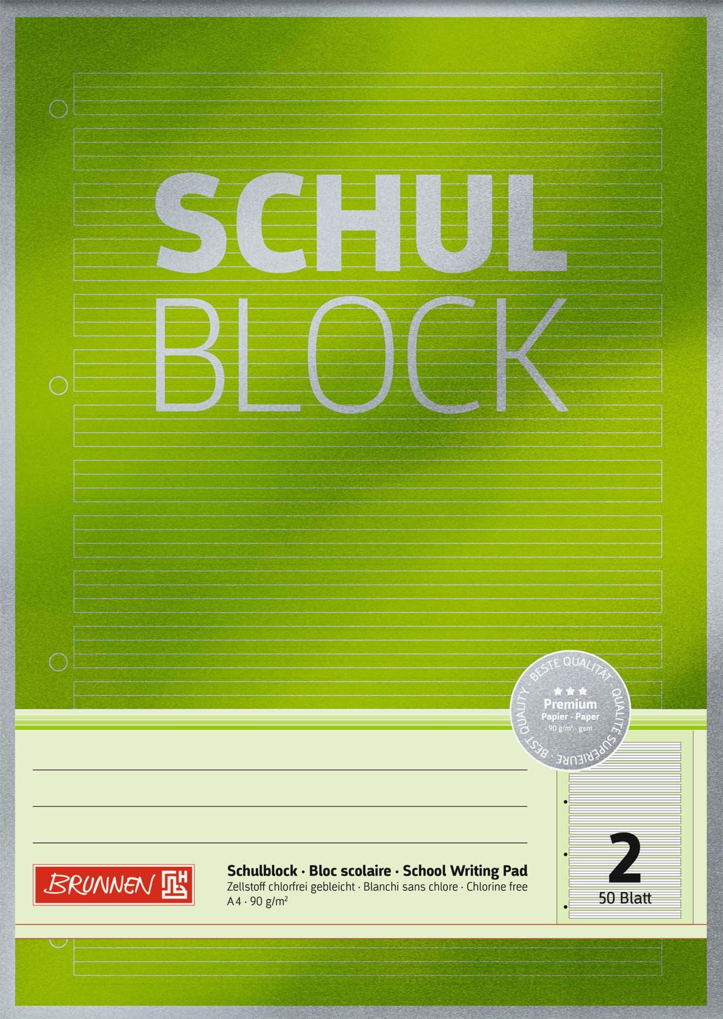 BRUNNEN Collegeblock BRUNNEN 1052602 Schulblock Premium A4 Lin. 2
