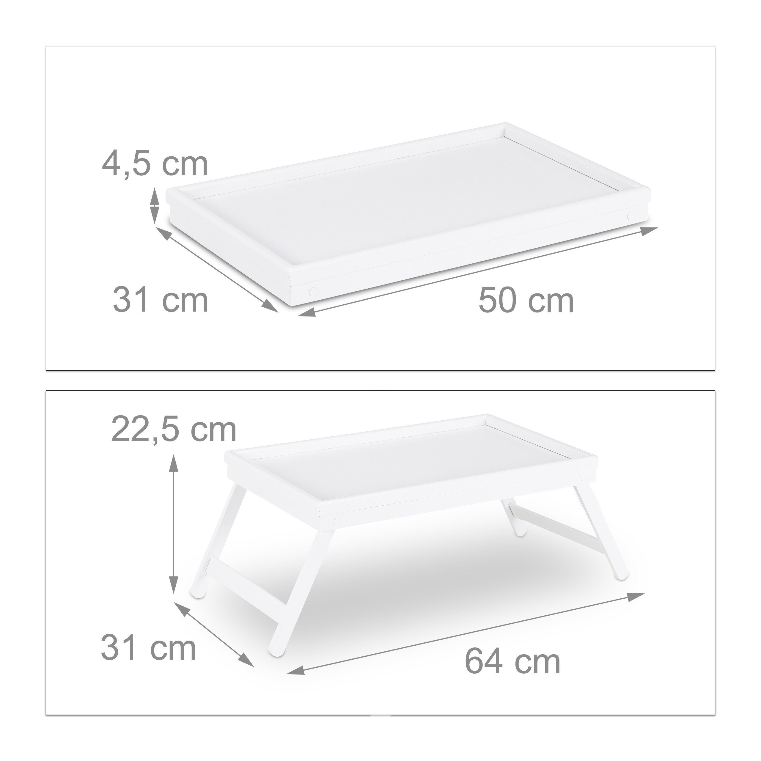 2 relaxdays weiß Tabletttisch Betttablett x Bambus