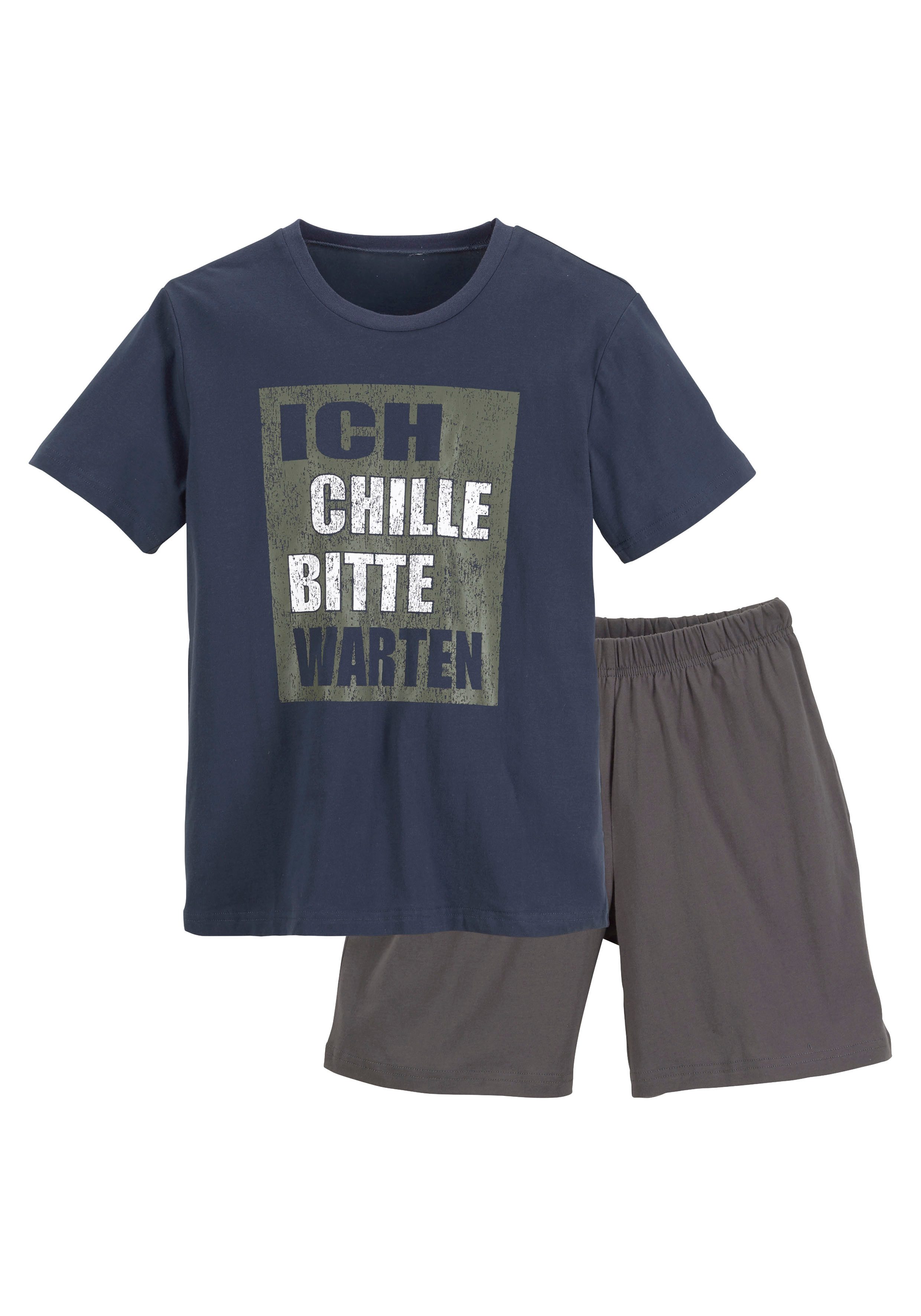AUTHENTIC LE JOGGER Pyjama (2 tlg., 1 Set) kurzer Schlafanzug, bedruckt, mit Rundhals-Ausschnitt, aus Baumwolle