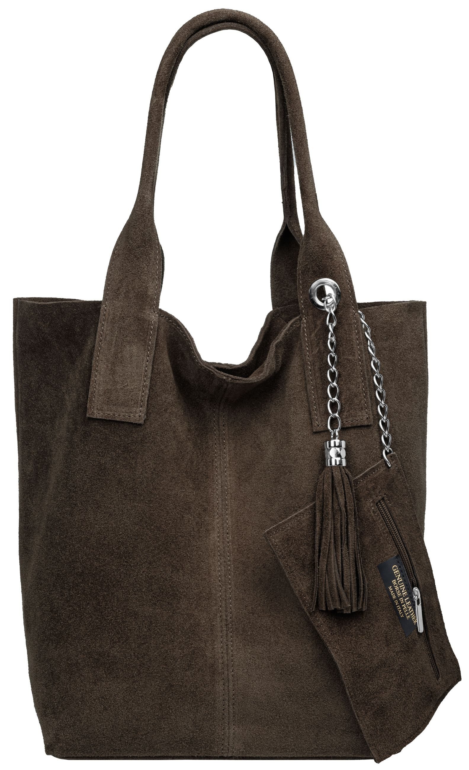 Caspar Schultertasche große Wildleder Shopper Damen Tasche - CLASSIC LINE - Modell No.828, 100% italienisches Leder - mit stylischer Metallkette & Zusatztasche