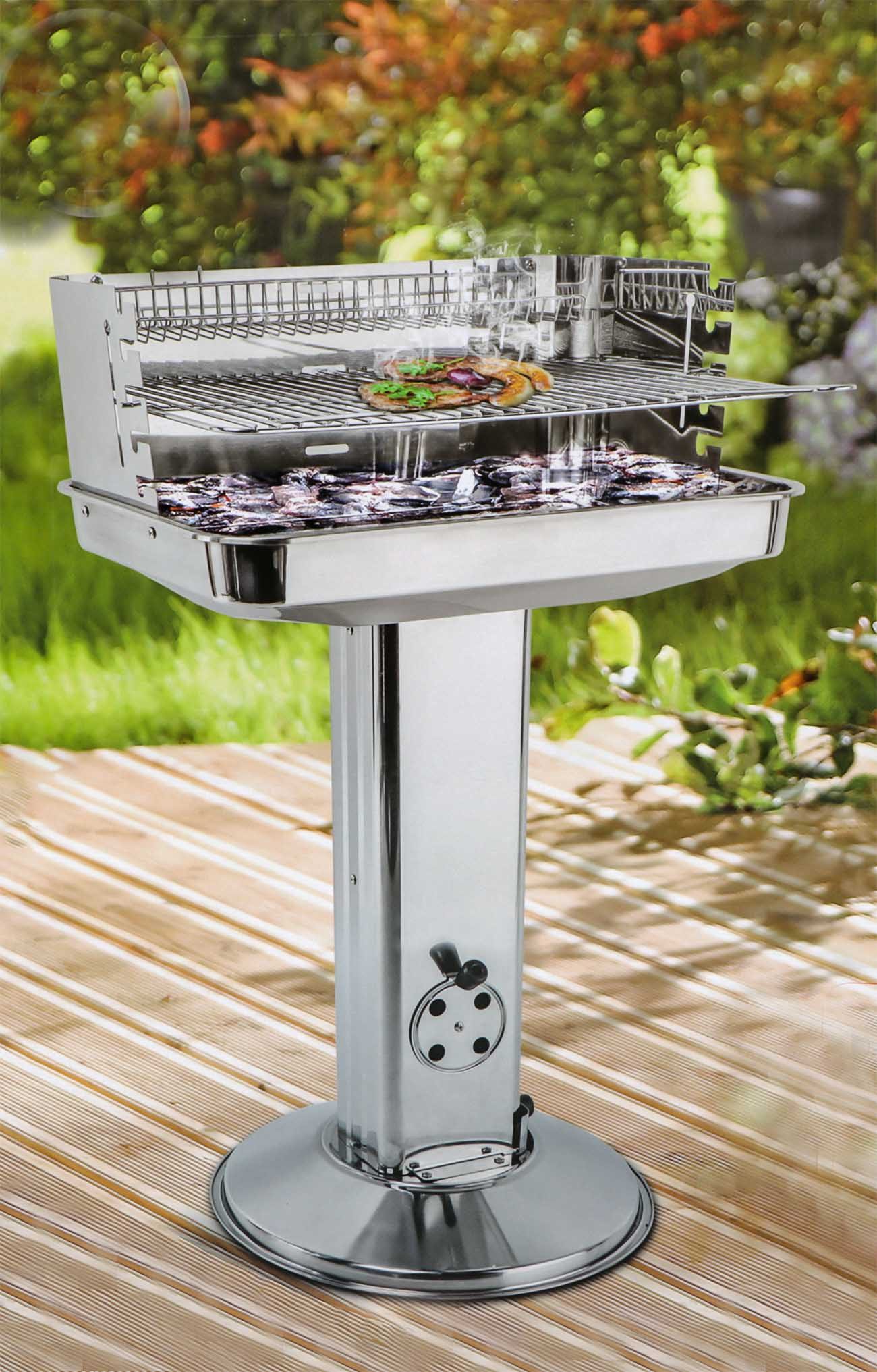 Bubble-Store Holzkohlegrill Standgrill, Grillrost 5-fach höhenverstellbar, Edelstahl Säulengrill