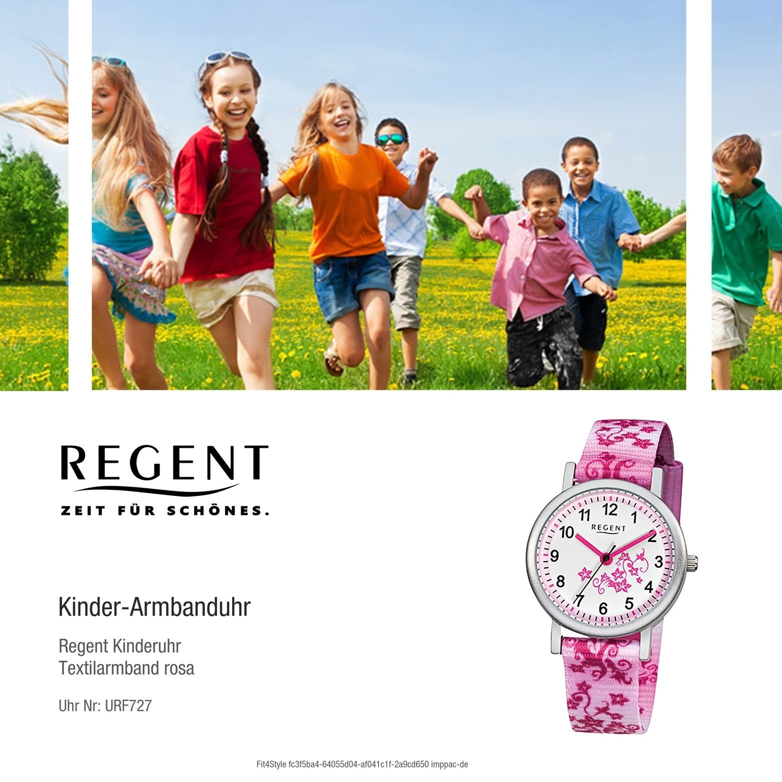 (29mm) rosa, Textilarmband F-727 Quarzuhr, weiß, Textil Regent pink, Kinder Kinderuhr klein Uhr Gehäuse, Regent rundes Quarzuhr