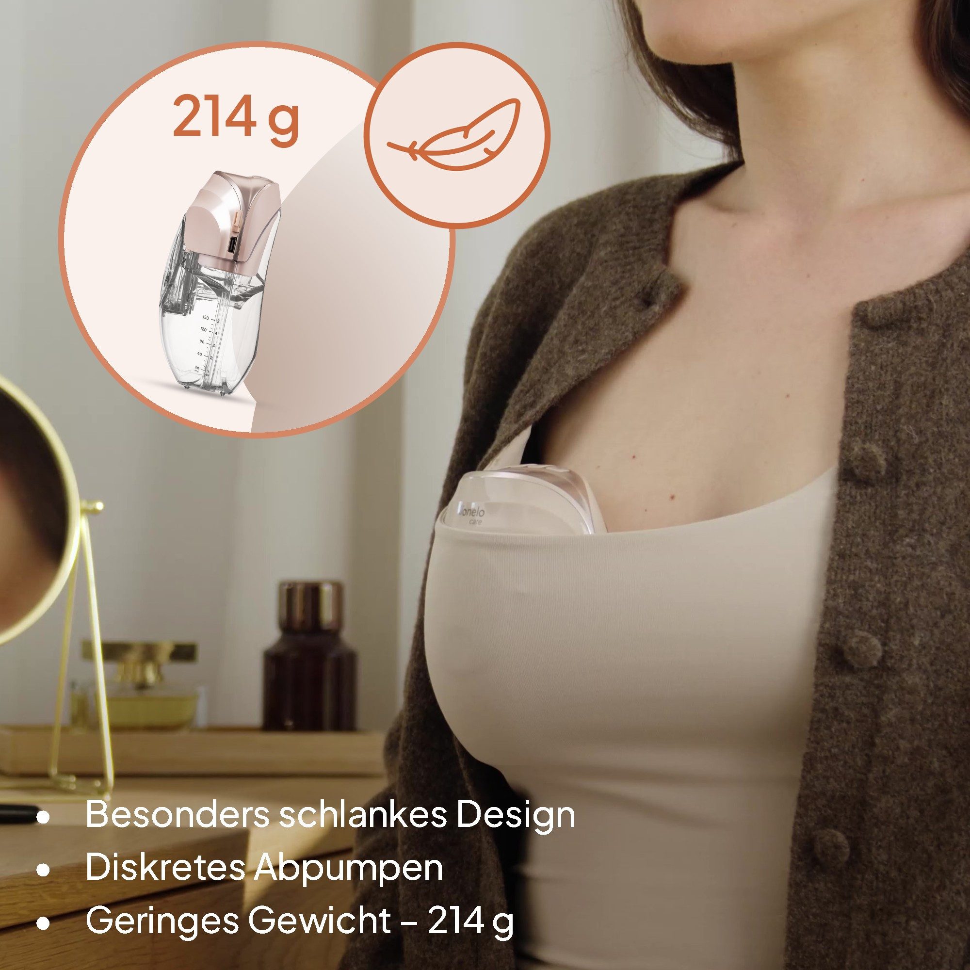 lionelo Elektrische Milchpumpe FIDI FREE SLIM, Set, Komplett-Set, 4 Trichtergrößen, 3-phasig/≤40 dB/214 g/150 ml/USB-C/4 Trichtergrößen – Bild 5 von 5