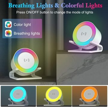 BlingBin Nachttischlampe RGB Nachttischlampe Touch mit Handy Ladegerät & Bluetooth Lautsprecher, 15W Kabellose Ladefunktion, Wecker, Nachtlicht, ohne Leuchtmittel, RGB, RGB Intelligente LED-Tischlampe Bluetooth 5.0 Lautsprecher