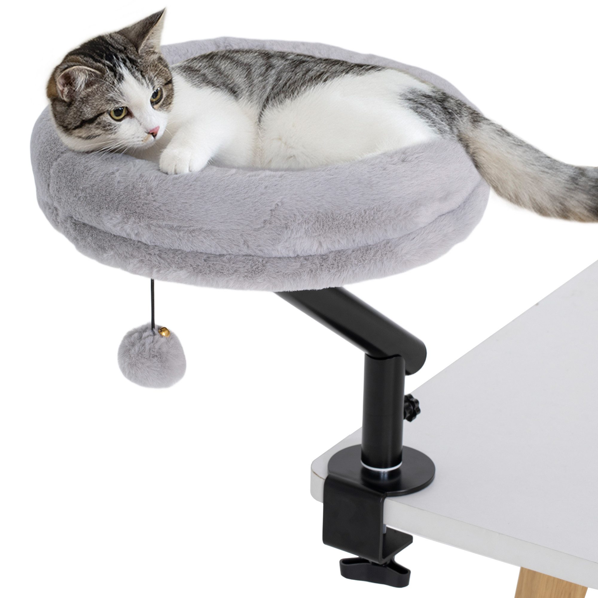 PawHut Tierbett Katzen-Schreibtischbett Katzenbett mit 360°Drehung,verstellbarer Höhe, Polyester, mit abnehmbarem, maschinenwaschbarem Bett, für Katzen unter 6 kg, Grau
