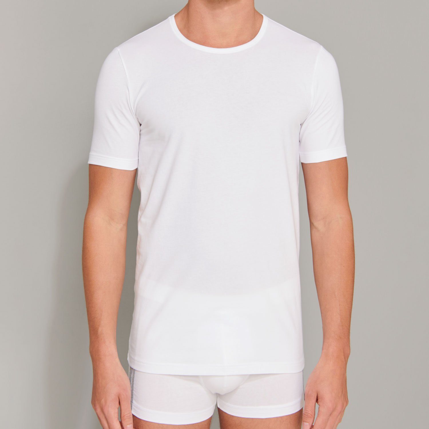 Schiesser T-Shirt 95/5 Organic 4er Pack Weiß kurzarm, Rundhalsausschnitt, im (4-tlg) Cotton