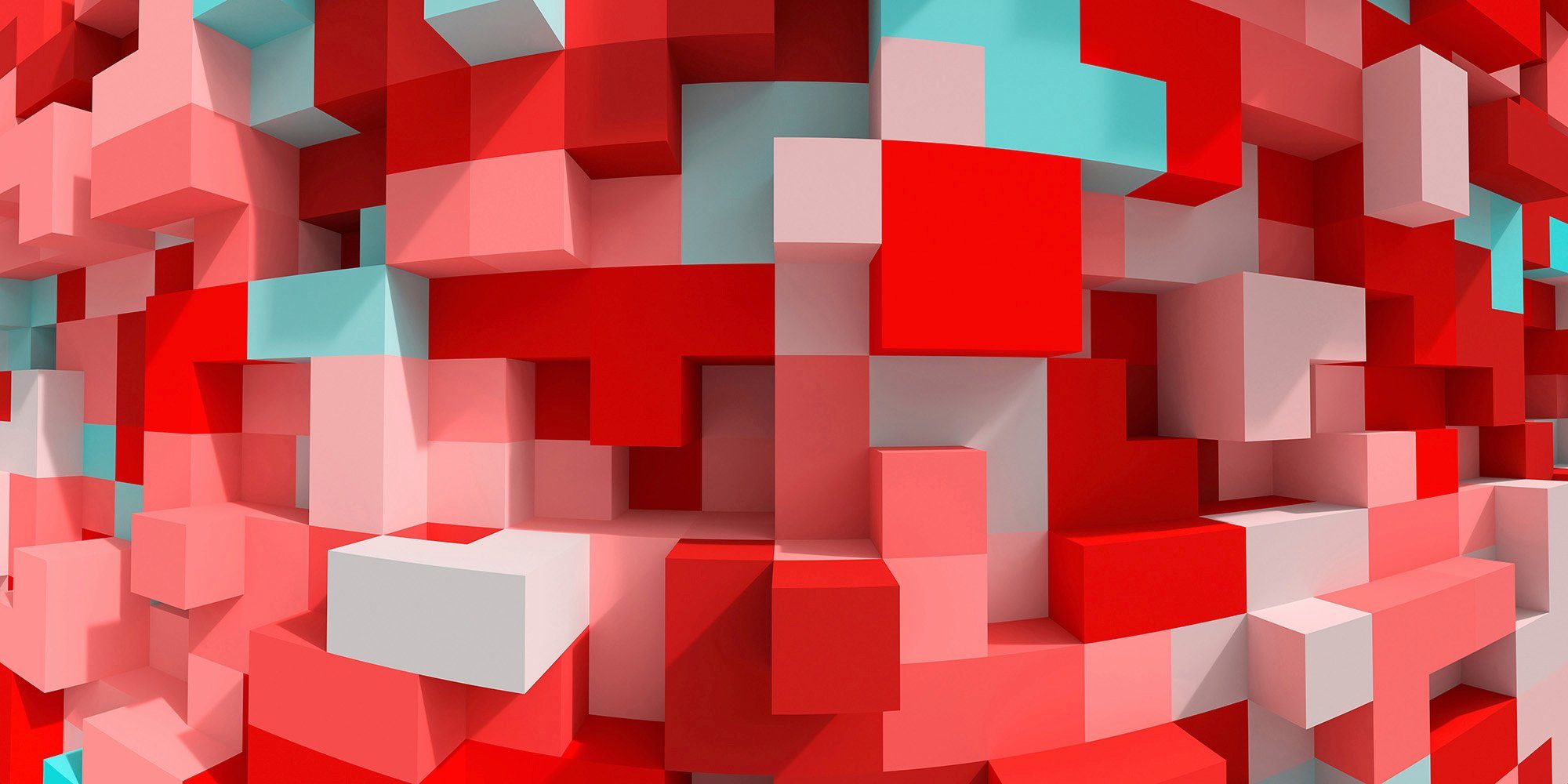 Wand, 5 Cubes (Set, 3D Schräge Paper St), Fototapete Red, Architects Vlies,