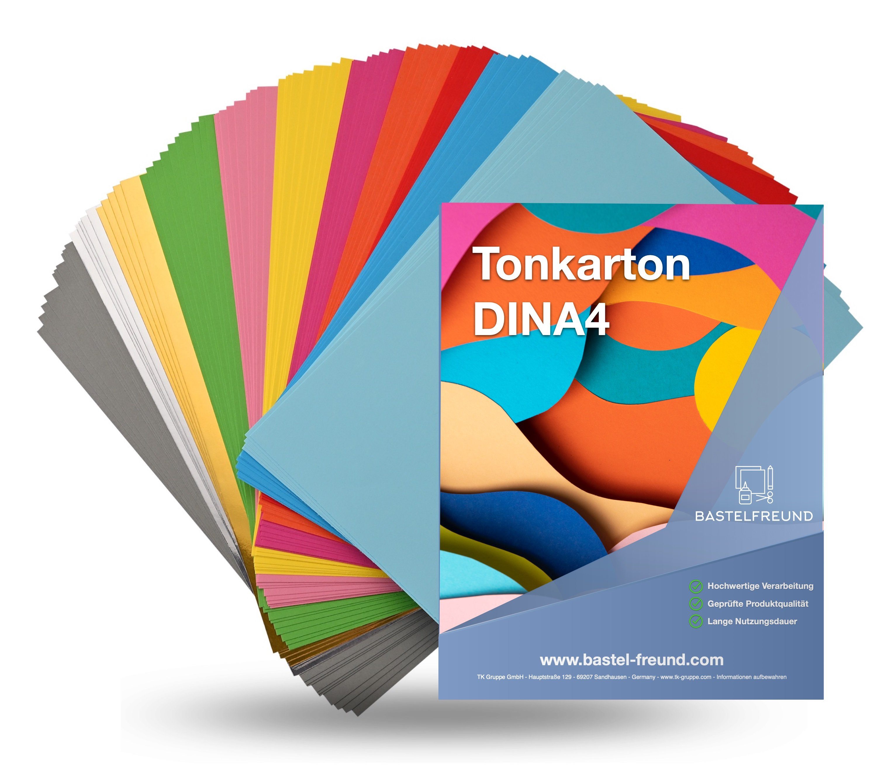 Bastelfreund® Bastelkartonpapier 100 Blatt Tonpapier 220 gm² - bunt mit Gold & Silber Farben, Bedruckbar; Papierstärke 230 g/m²